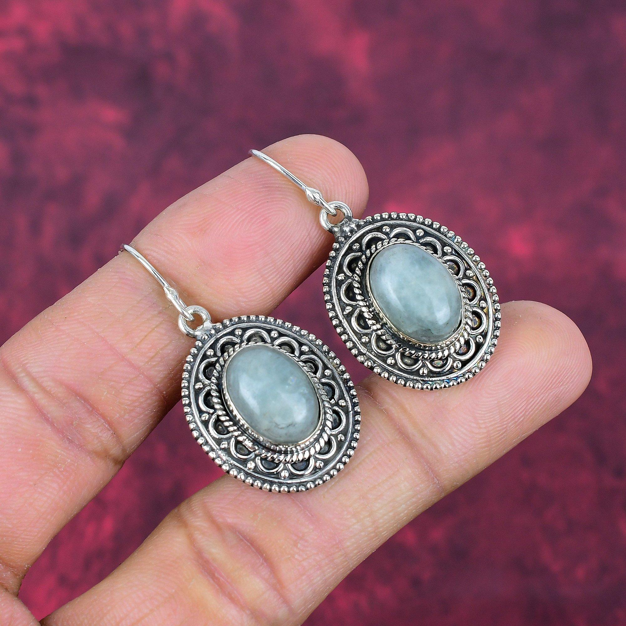 Aquamarine 925 Solid Sterling Silver Earrings, Handmade Gemstone Earrings Jewelry, Gifts For Wife Brand New Earrings