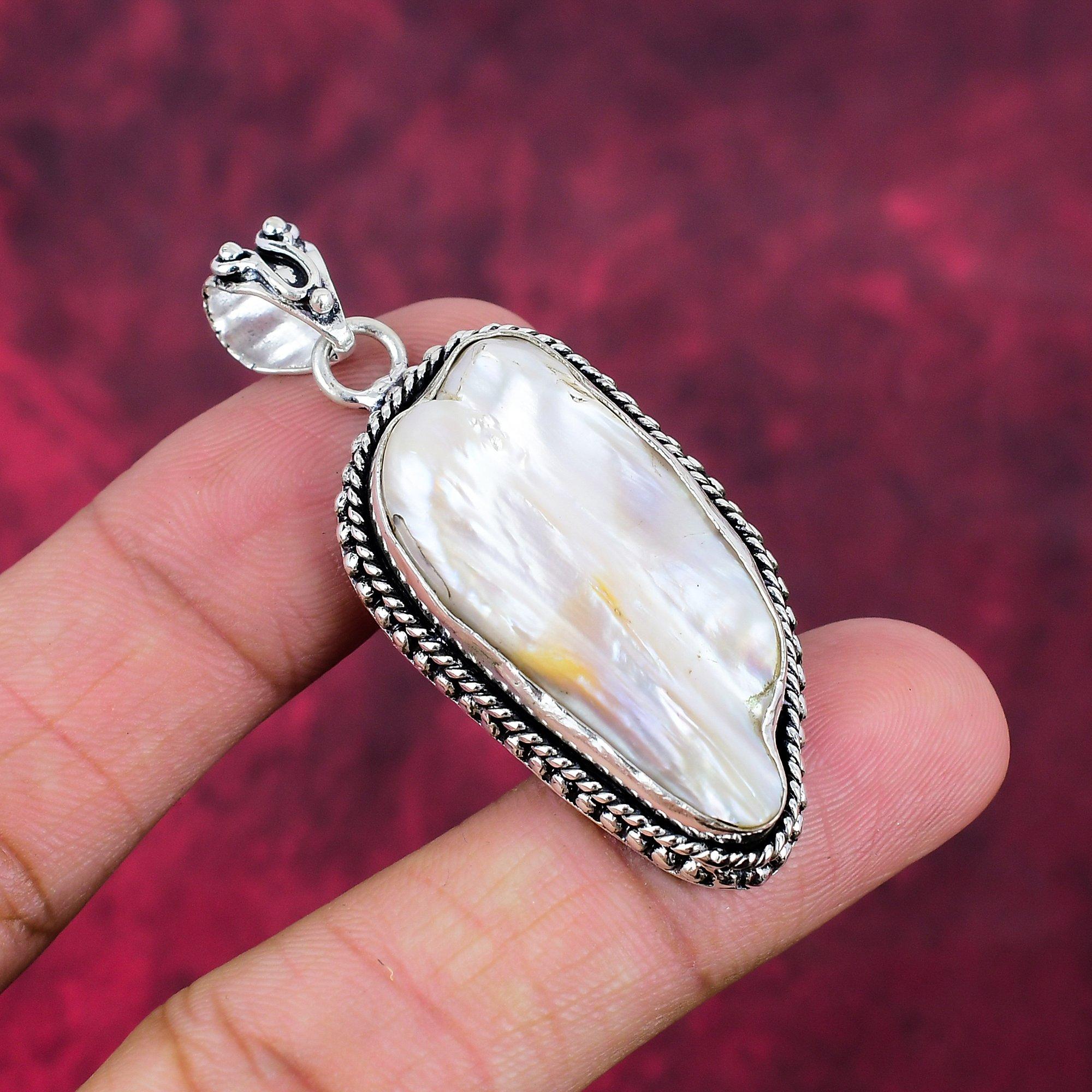 Biwa Pearl 925 Solid Sterling Silver Pendant, Handmade Gemstone Pendant Jewelry, Gifts For Wife Brand New Pendant