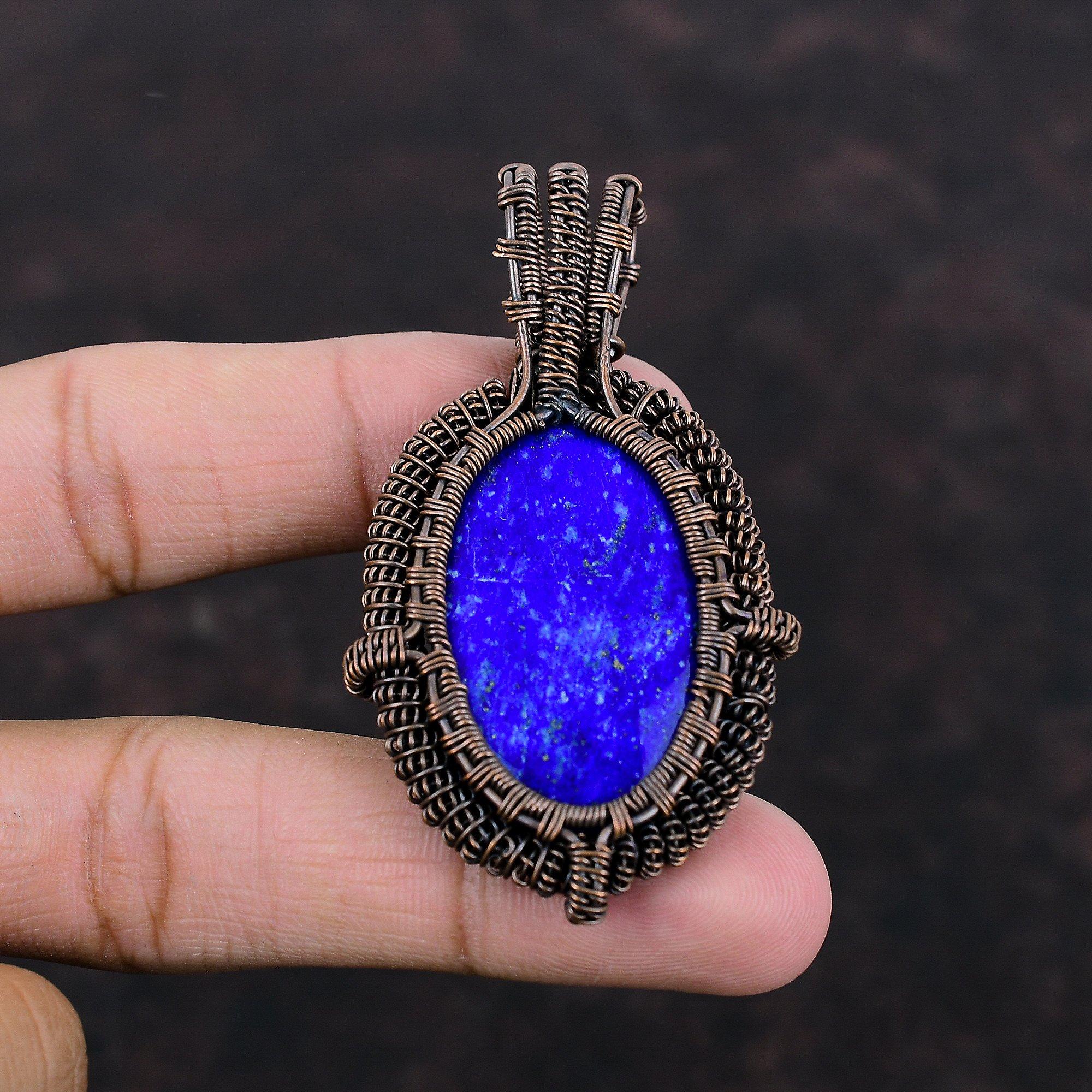 Lapislazuli Anhänger Kupferdraht umwickelter Edelsteinanhänger Lapislazuli Schmuck Kupferdraht Wickelschmuck Handgefertigter Anhänger Geschenk zur Verlobung
