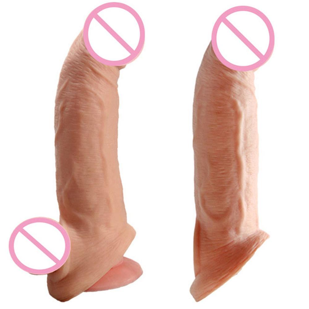 Soft Silicone Penis Extender Reusable Condoms Penis Sleeve Dick Cover Dildo Enlargement Male Cock Ring Adult Sex Toys for Men