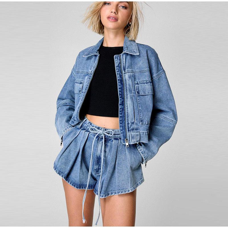 Women's Denim Two-Piece Sets 2025 Spring Summer Outfit Fashion Pockets Female Jean Jackets Loose Shorts Solid Color New Matching Sets