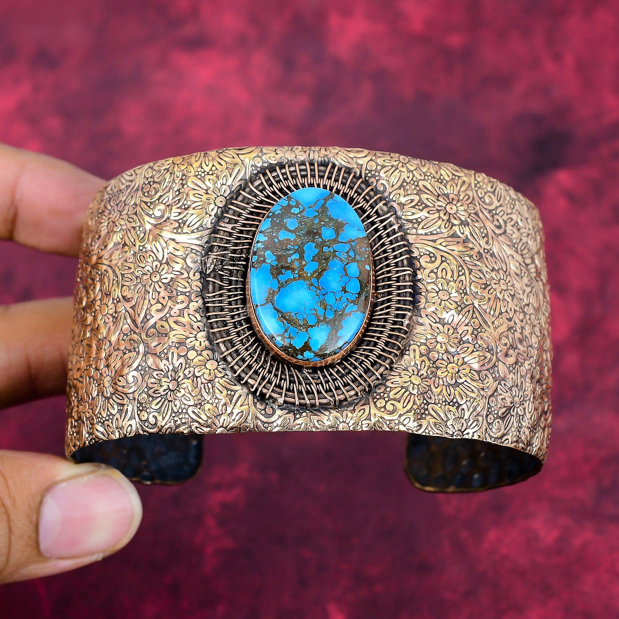 Tibetan turquoise gemstone cuff bracelet copper wire wrapped bangle adjustable bangle handmade copper jewelry gifts for mom brand new bangle
