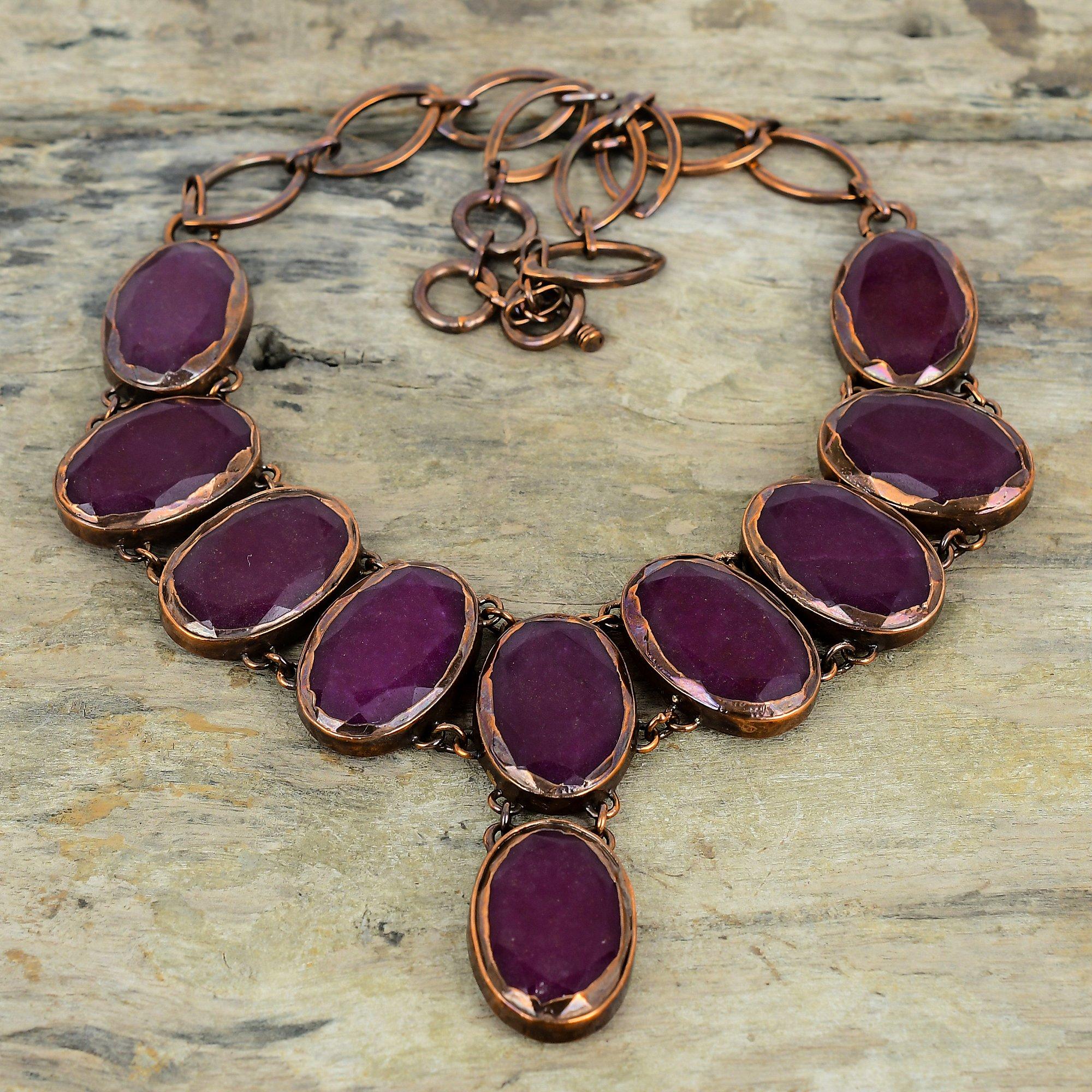 Faceted Kashmir Ruby Necklace Electroformed Copper Gemstone Necklace Adjustable Chain Necklace Handmade Electroformed Jewelry Wedding Gifts