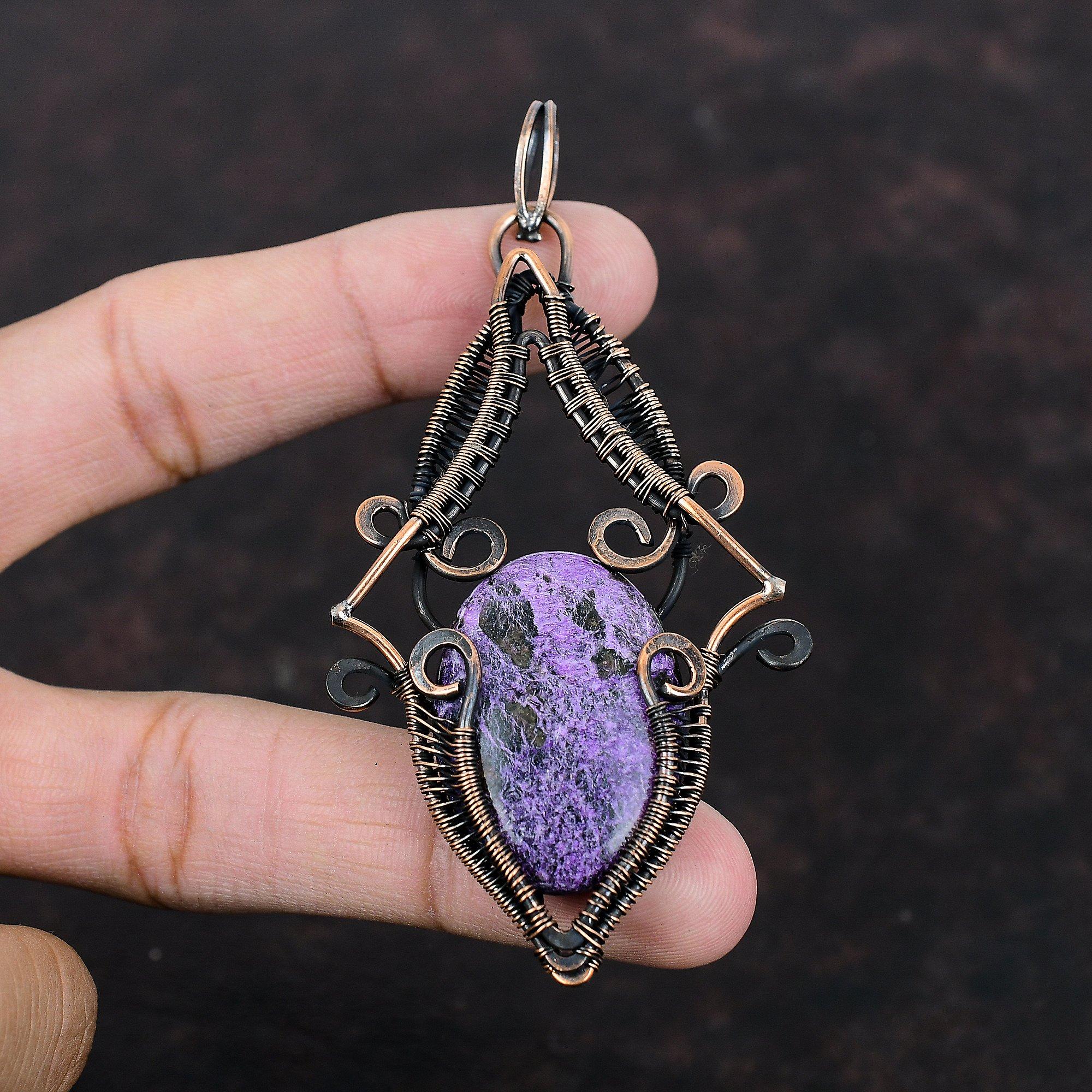 Purpurite Pendant Copper Wire Wrapped Pendant Designer Pendant Wire Wrap Jewelry Handmade Pendant Gemstone Pendant Copper Jewelry For Gift