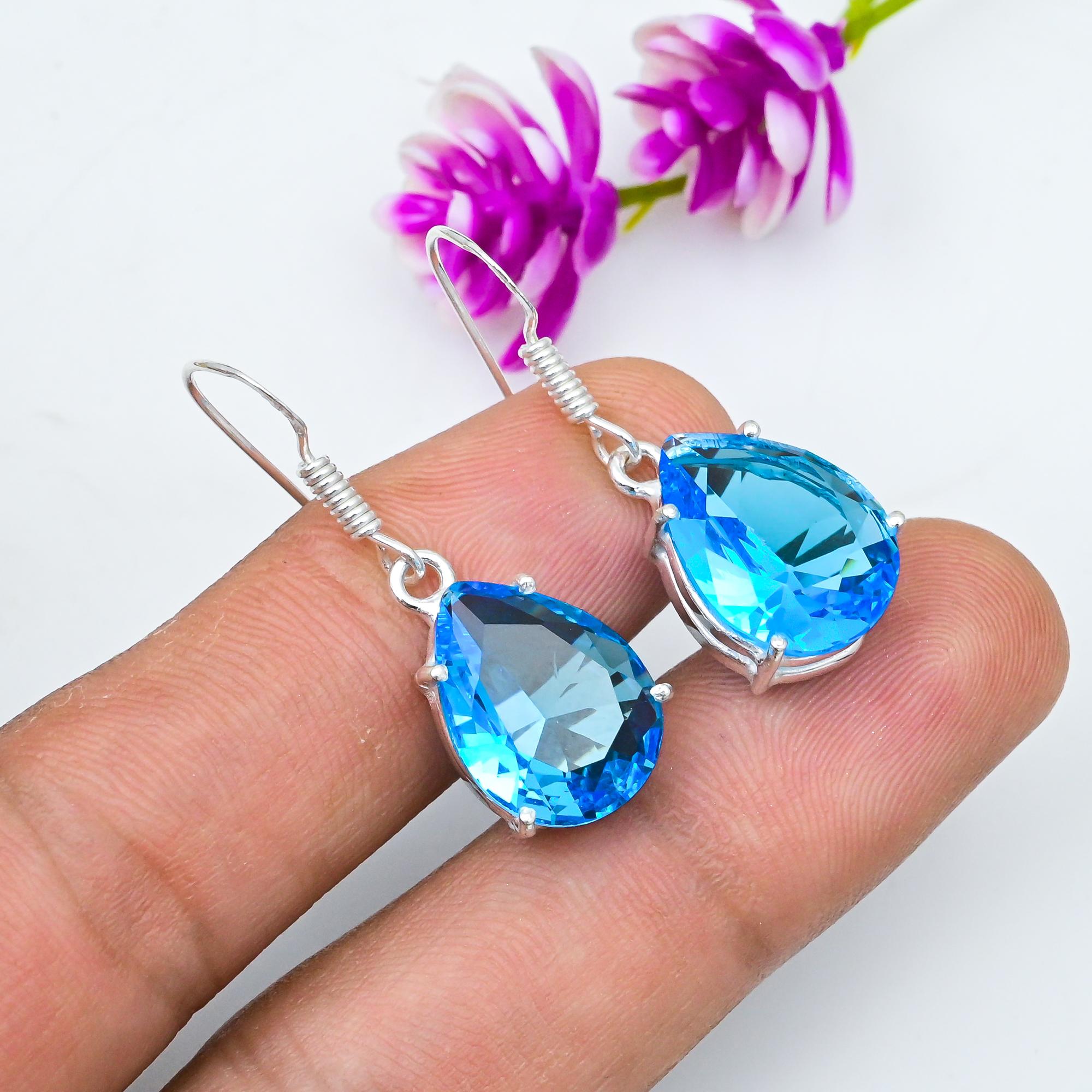 Blaue Topas Ohrringe, 925 Sterling Silber Edelstein Schmuck, handgefertigte Ohrringe, für Thanksgiving