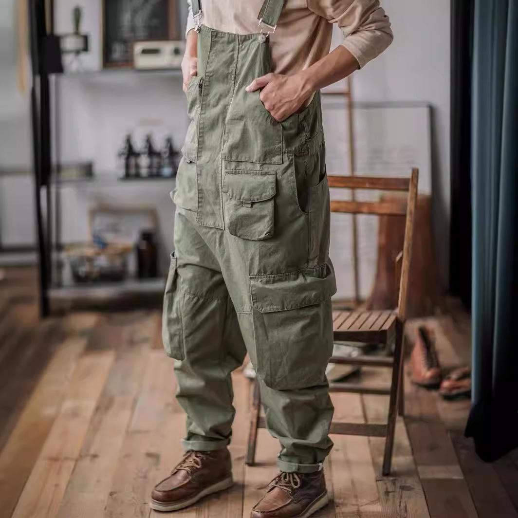 Herre Amerikansk Retro Løs Arbeidsjumpsuit med Flere Lommer