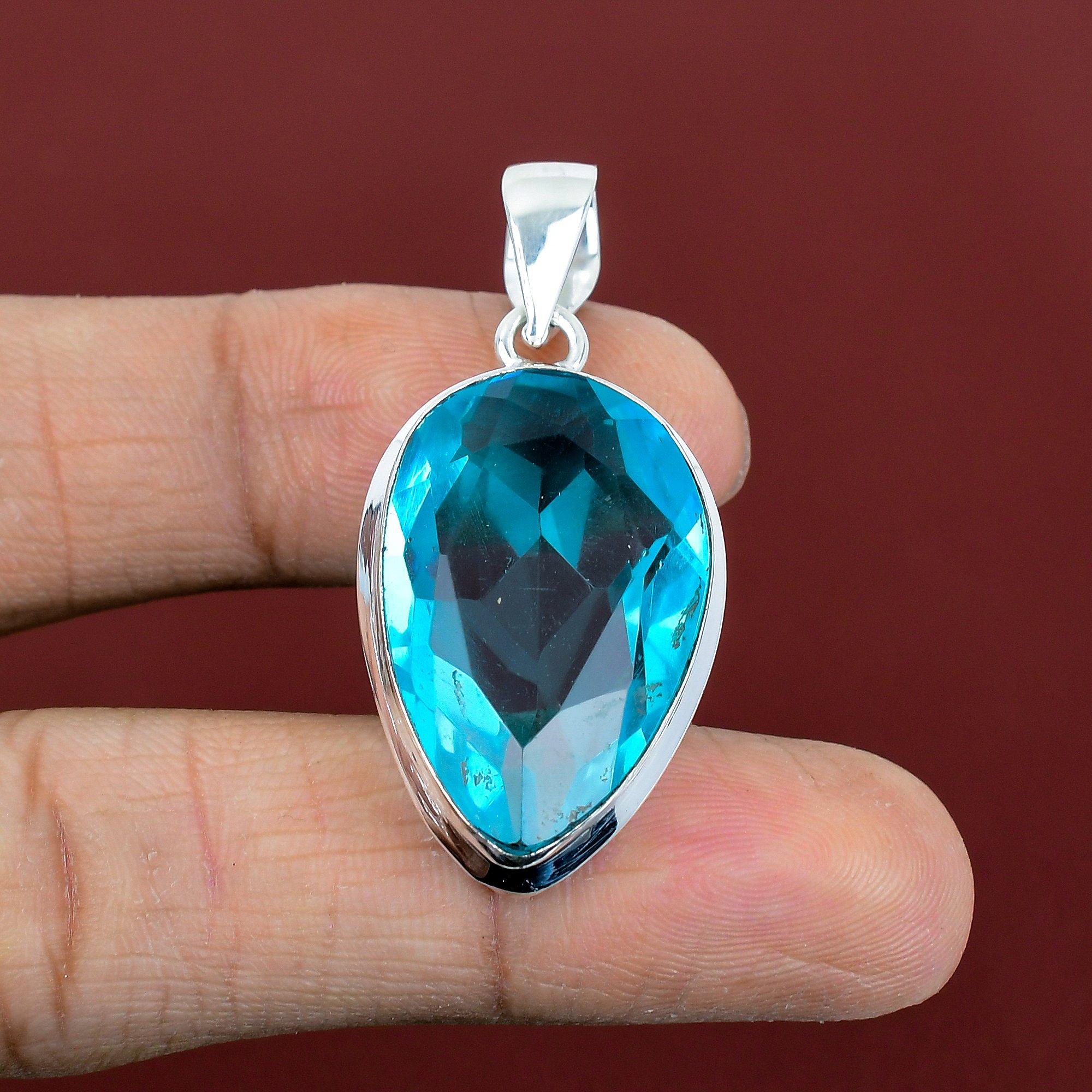 Faceted swiss blue topaz pendant natural gemstone jewelry designer pendant 925 sterling silver pendant handmade dainty pendant gifts for mom