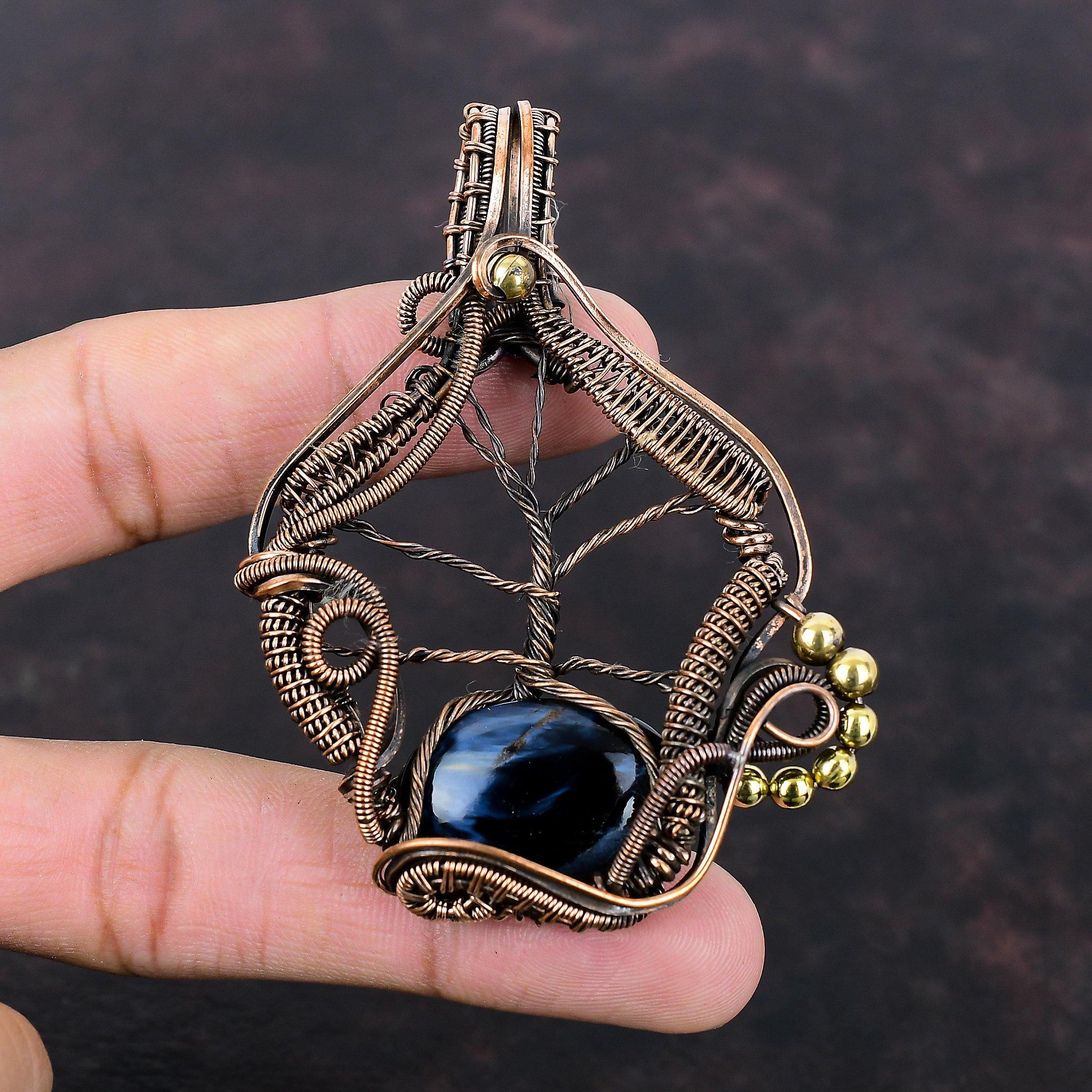 Tree Of Life Pietersite Pendant Copper Wire Wrapped Gemstone Pendant Handmade Tree Of Life Jewelry Brand New Pendant Copper Jewelry For Gift