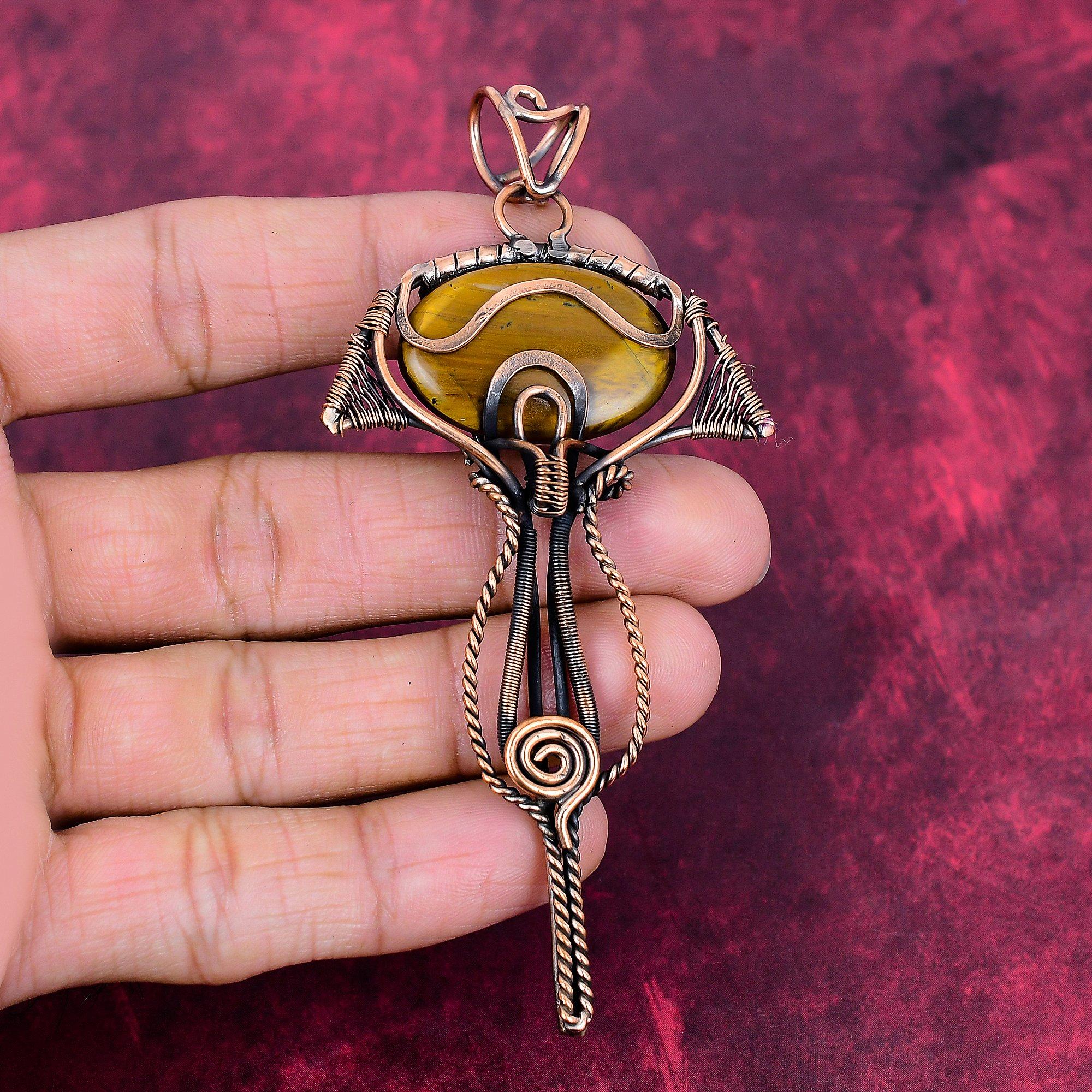 Tiger's Eye Pendant Copper Wire Wrapped Pendant Handmade Dainty Gemstone Jewelry