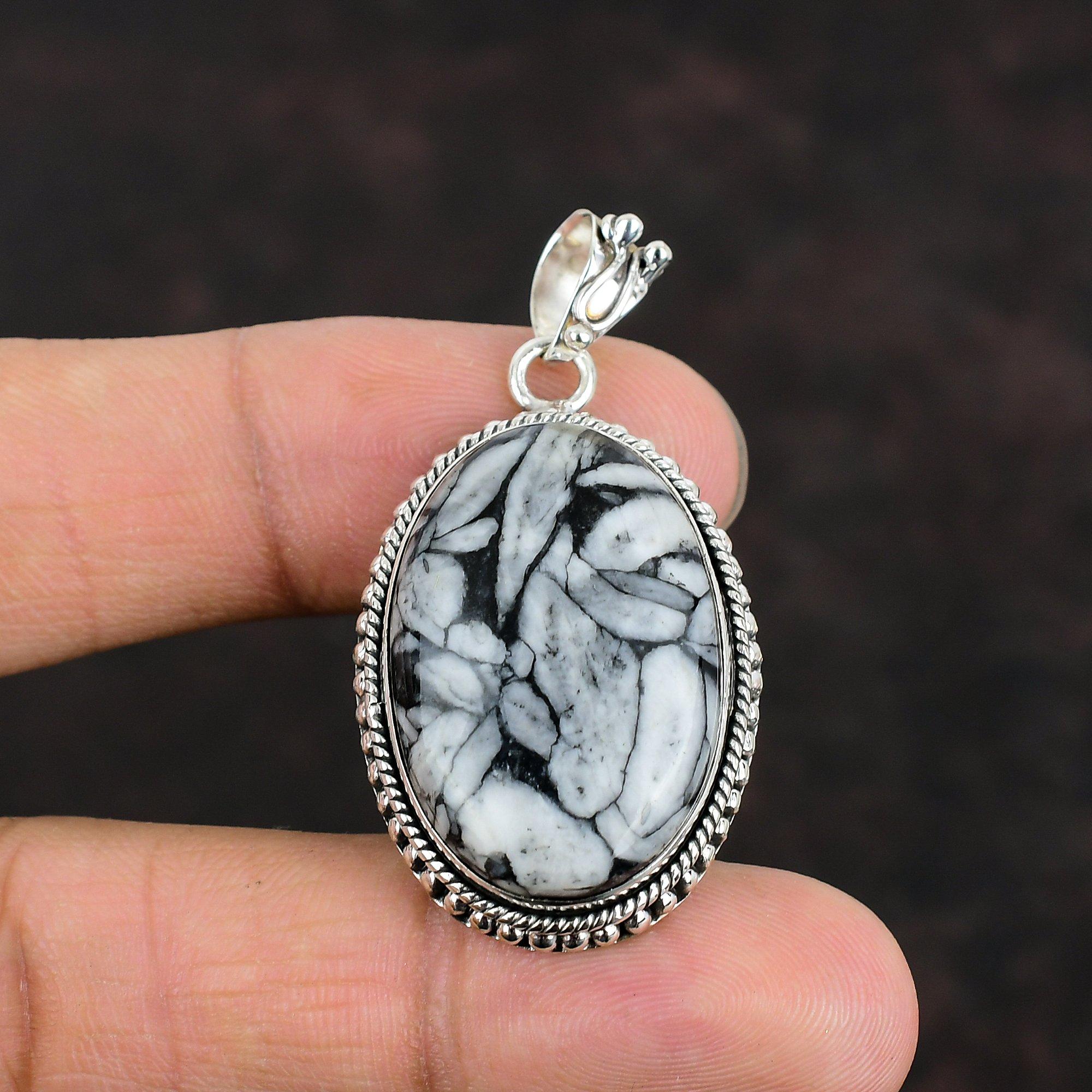 Pendentif Pierre Gemme Jaspe Pinolite Pendentif Fait Main Bijou Décent Pendentif Argent Sterling 925 Pendentif Pierre de Naissance Cadeaux de Mariage Bijou en Argent