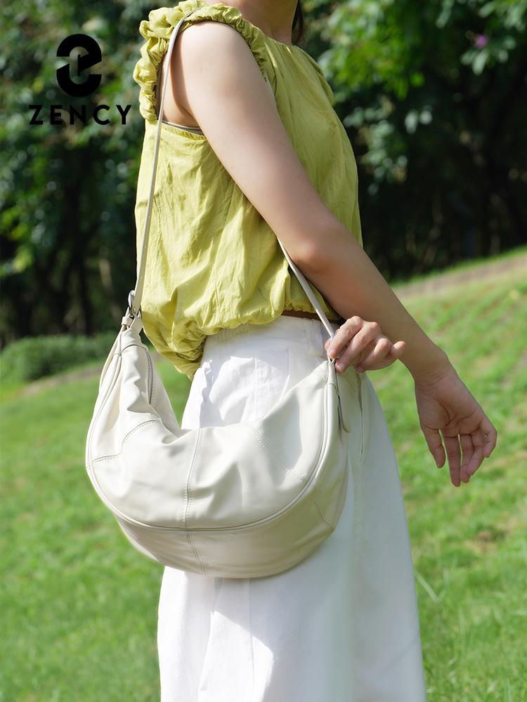 Zency Women 100% Genuine Leather Beige Hobo Bag Shoulder Cross Large Handbag Purse 2024