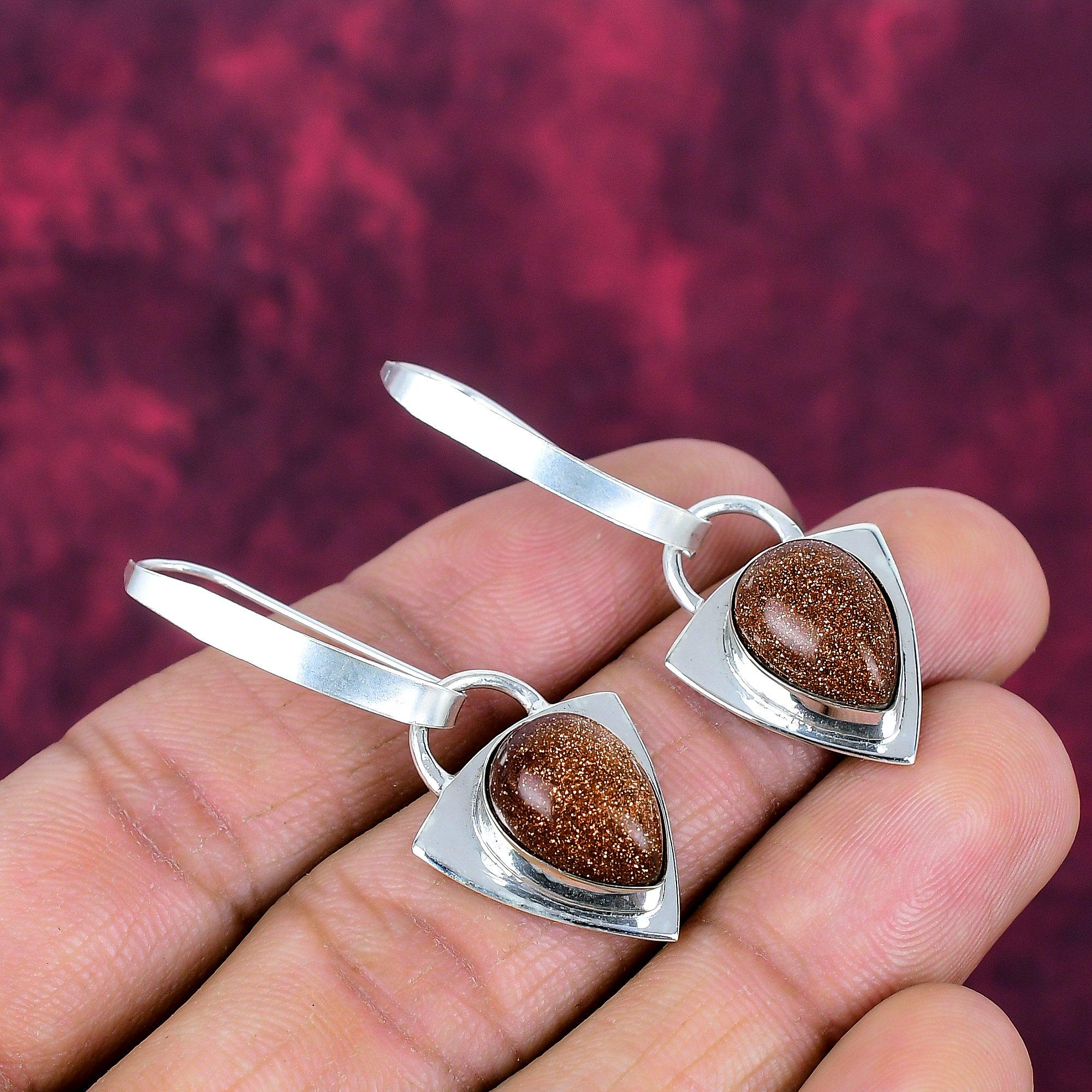 Golden Sunstone 925 Solid Sterling Silver Earrings, Handmade Gemstone Earrings Jewelry, Gifts For Wife Brand New Earrings