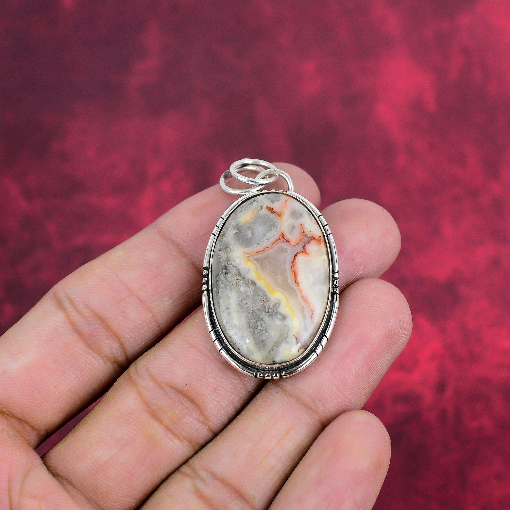 Laguna Lace Agate Pendant, Gemstone Jewelry 925 Solid Sterling Silver Pendant, Gift For Women Handmade Pendant