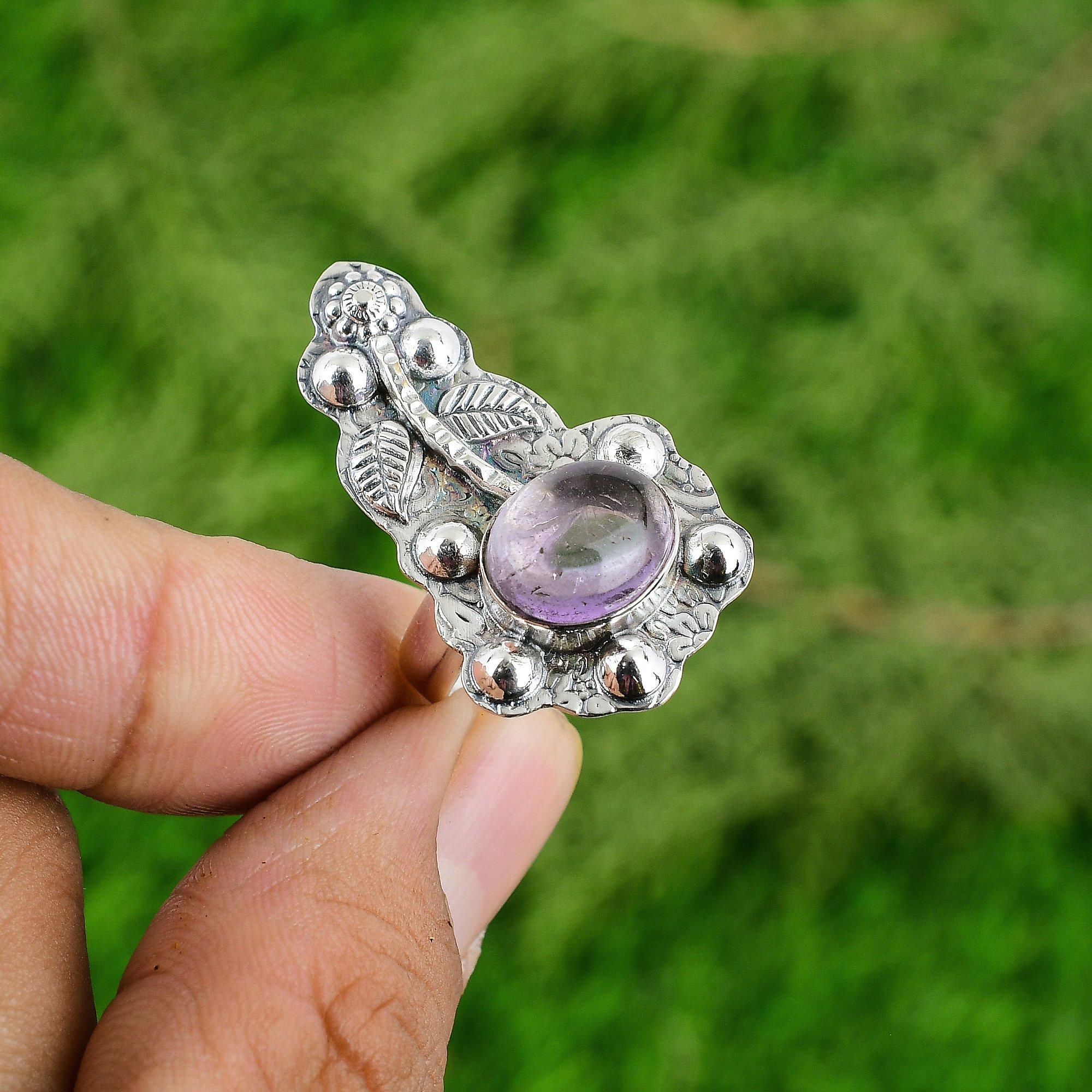 Natural African Amethyst Solitaire Flower Bezel Ring Jewelry 925 Sterling Silver