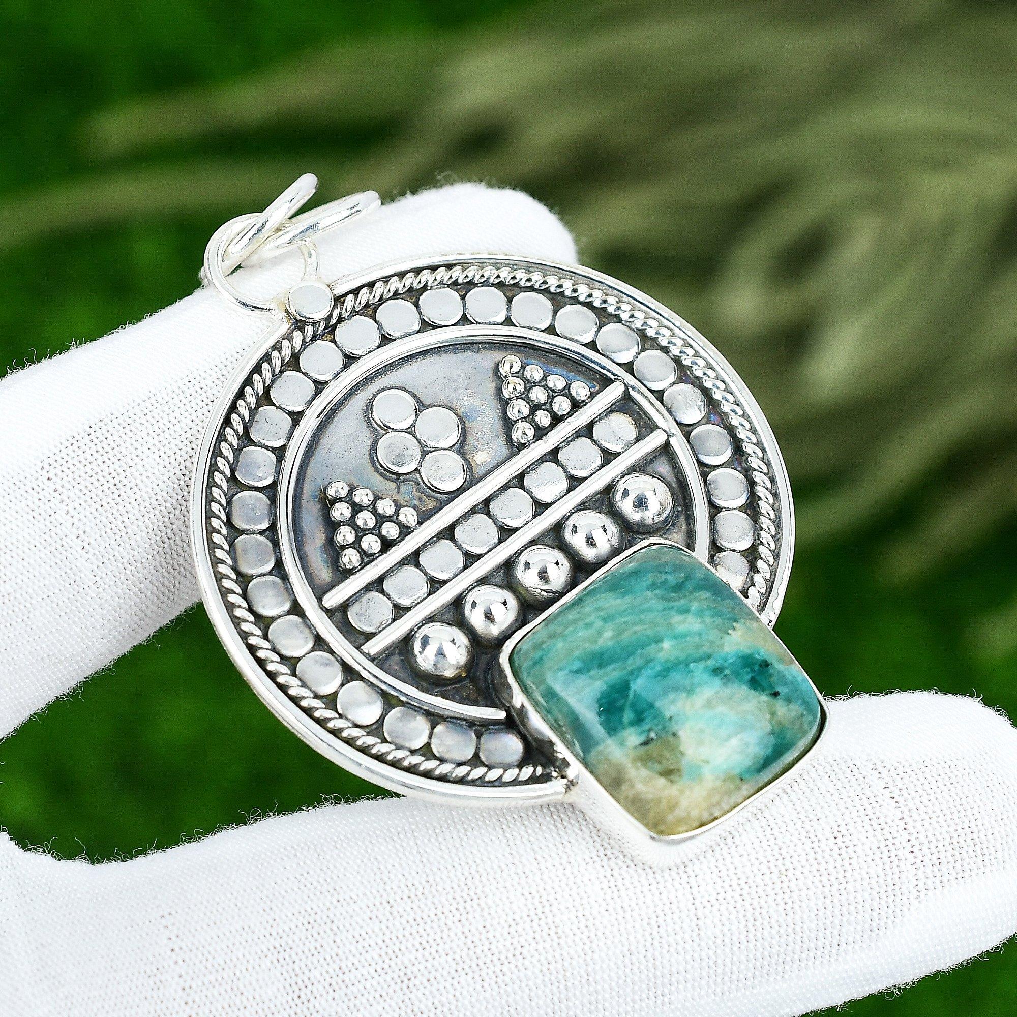 Memorial Day Sale Amazonite Gemstone 925 Silver Engagement Boho Pendant Jewelry