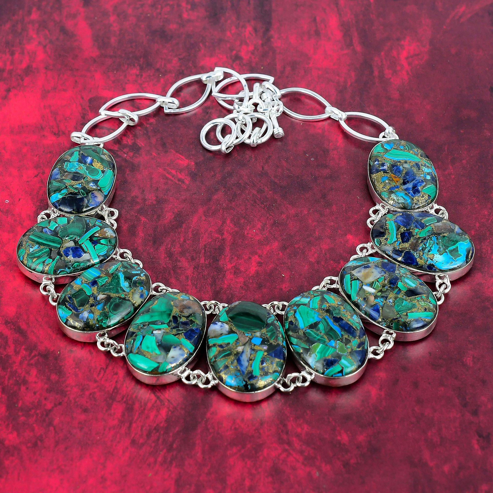 Collier en cuivre malachite azurite, bijoux faits à la main, collier en argent sterling massif 925, bijoux en pierres précieuses, collier à chaîne réglable, cadeau pour femme
