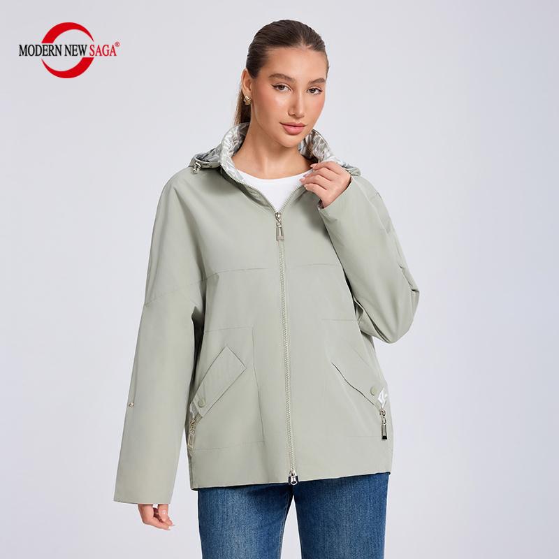 Women Jacket MODERN NEW SAGA Spring Women Coat Brand Autumn Lady Trench Coat Hidden Hood Windbreaker Plus Size