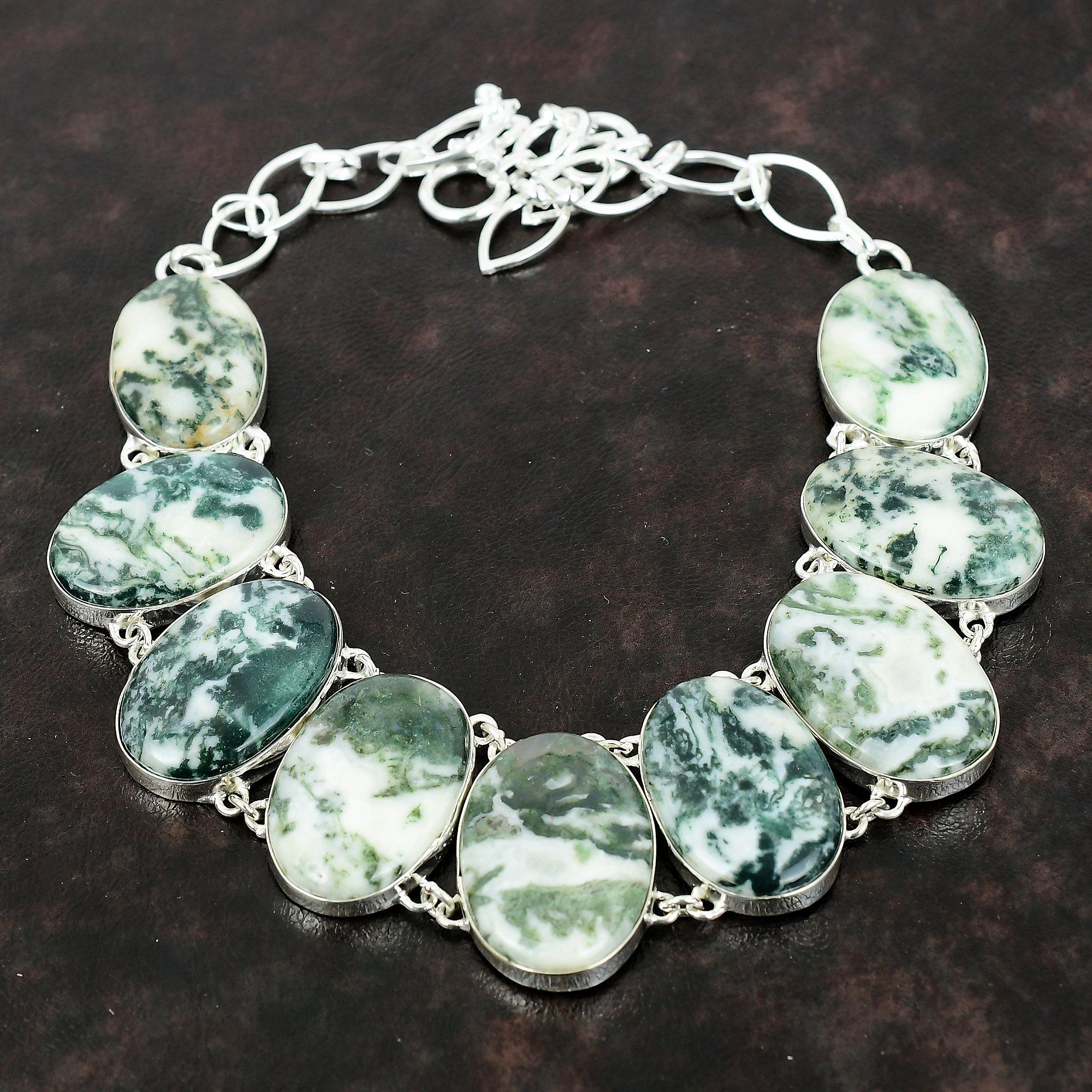 Tree Agate Necklace Handmade Ethnic Jewelry 925 Sterling Silver Necklace Adjustable Chain Necklace Gift For Women Brand New Gemstone Jewelry