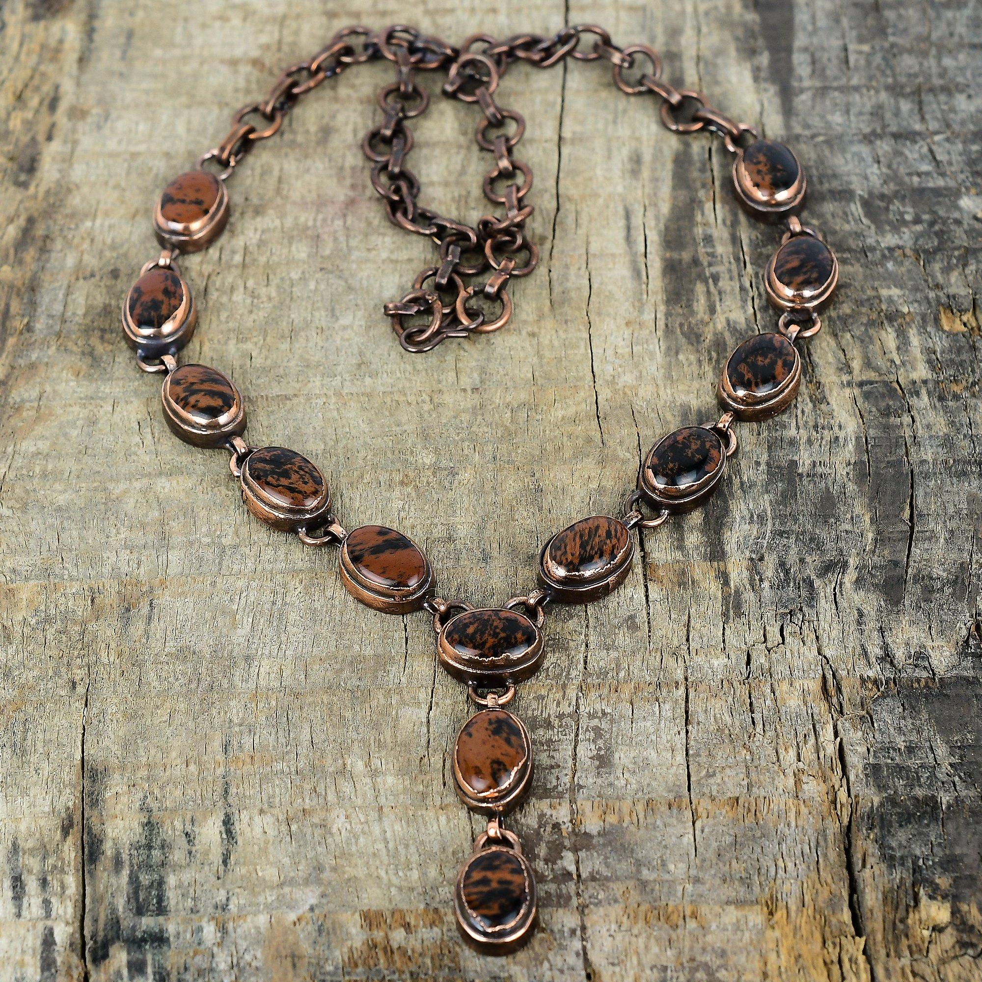 Mahogany obsidian necklace electroformed copper gemstone necklace adjustable chain necklace electroformed handmade jewelry anniversary gifts