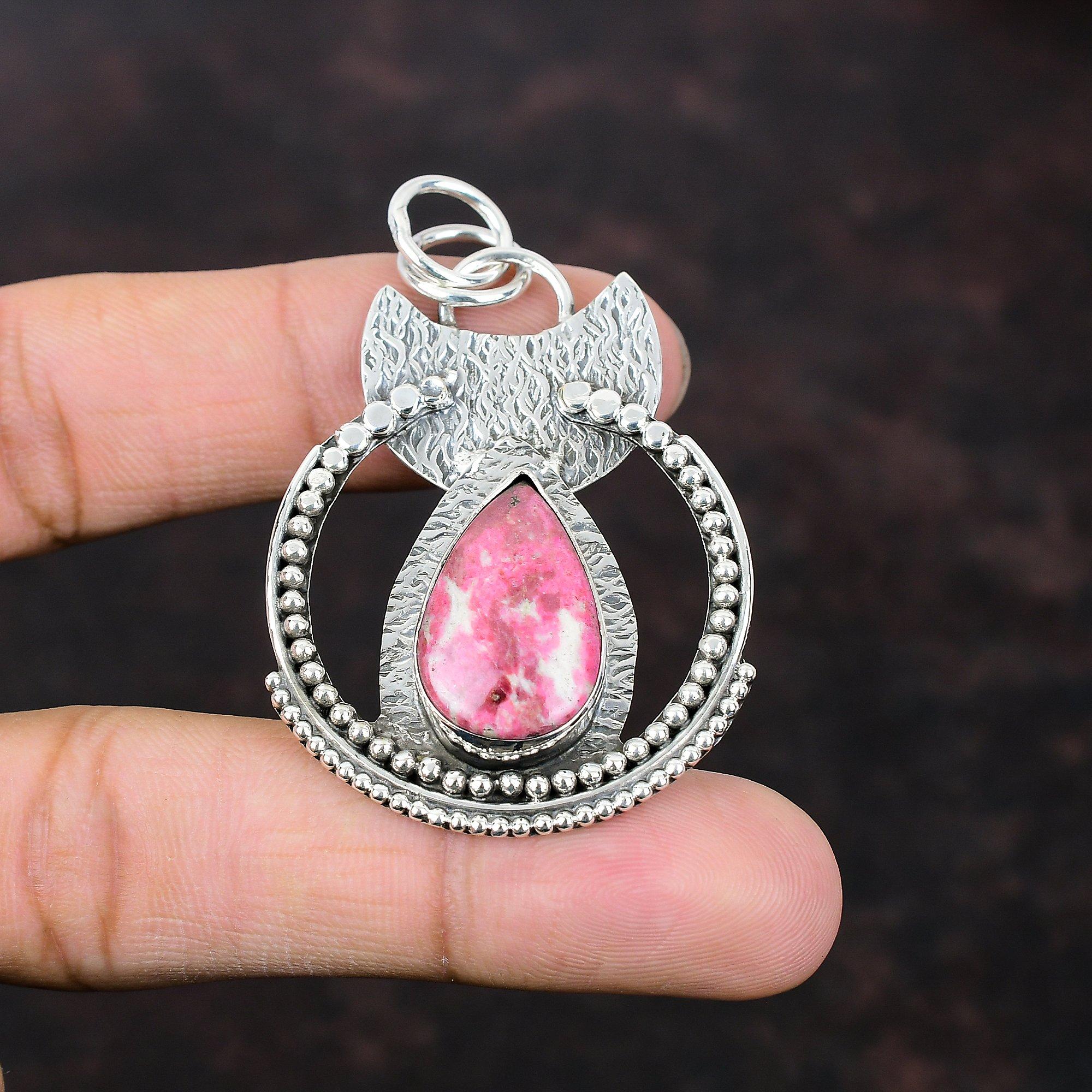 Thulite Pendant 925 Sterling Silver Pendant Top Quality Gemstone Jewelry Handmade Elegant Pendant Gift For Her Ethnic Pendant Silver Jewelry