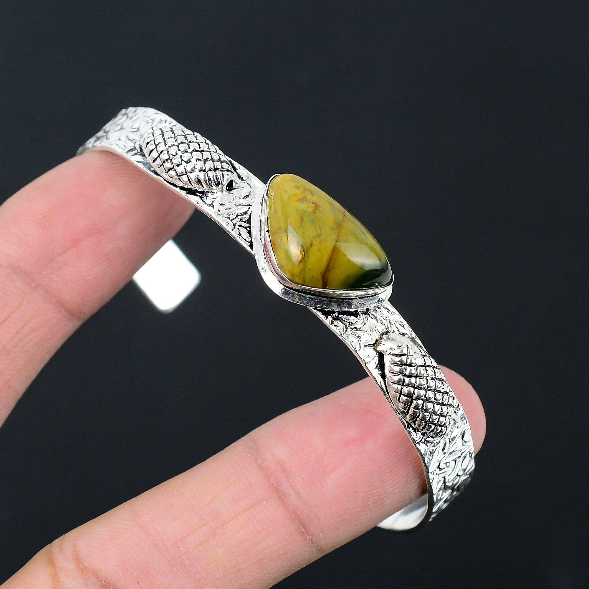 Daughters Day Deal Rainforest Jasper Gemstone 925 Sterling Silver Bangle Jewelry