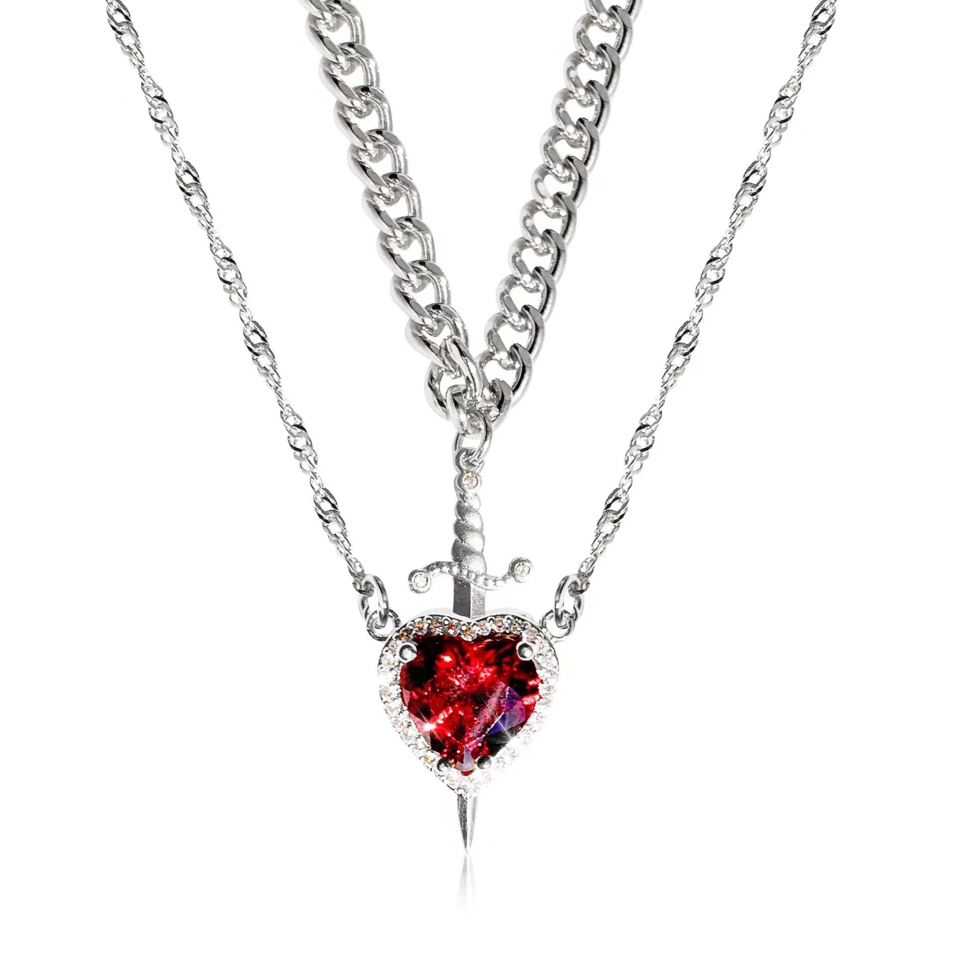 2 pezzi possono essere assemblati cuore e spada zircone ciondolo collana per donne uomini coppia argento placcato oro catena choker gioielli