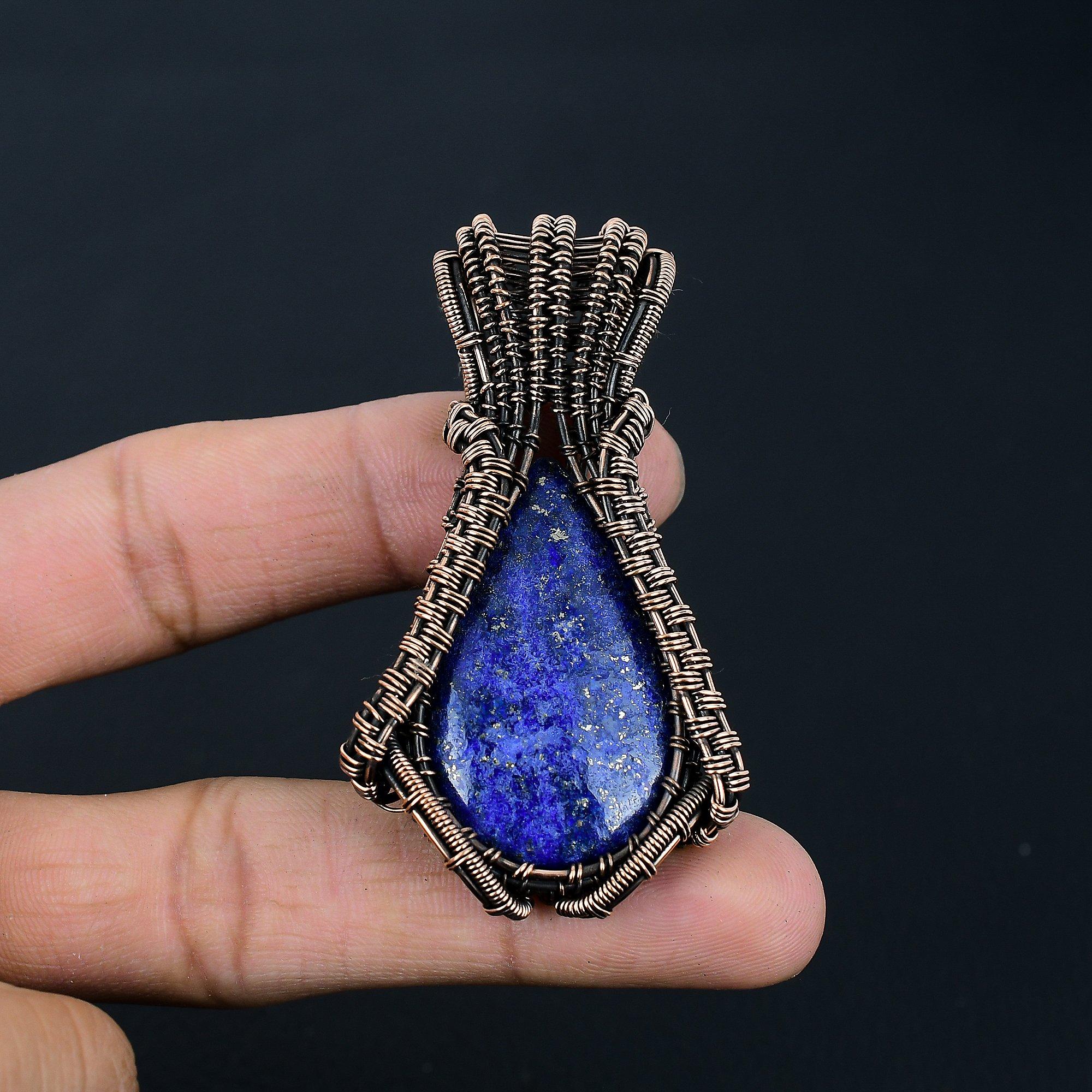 Lapis Lazuli Gemstone Handmade Copper Wire Wrap Jewelry Pendant For Wedding Gift