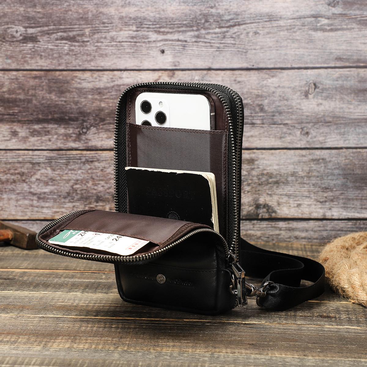 Acheter Petit Sac à Bandoulière En Cuir Véritable Pour Hommes, Sac à Bandoulière Avec Porte-carte, Sac De Taille Pour Téléphone Portable