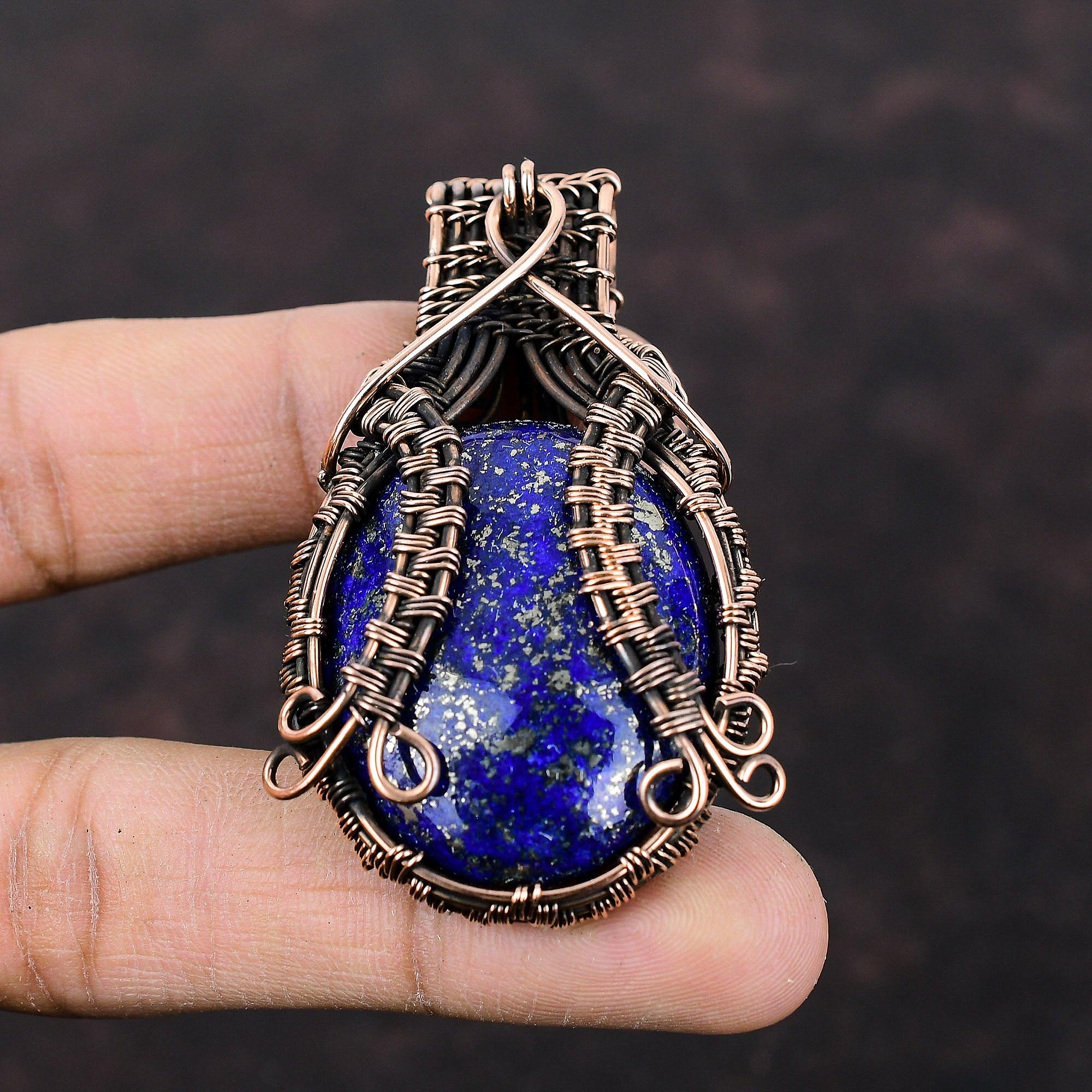Lapis Lazuli Pendant Copper Wire Wrapped Pendant Handmade Gemstone Pendant Copper Jewelry Wire Wrapped Jewelry For Gift Lapis Lazuli Jewelry