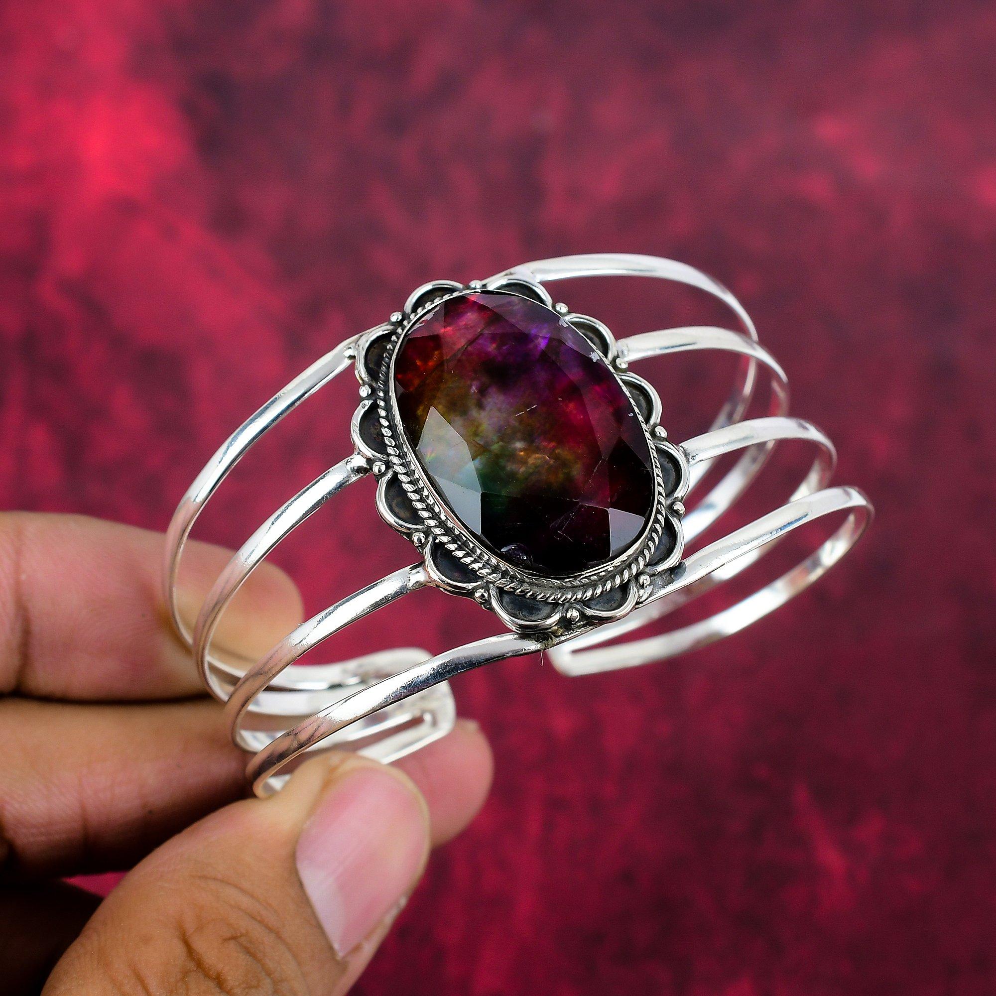 Ammolite Pendant Gemstone Handmade Jewelry, 925 Solid Sterling Silver Bangle, Gift For Wife Jewelry