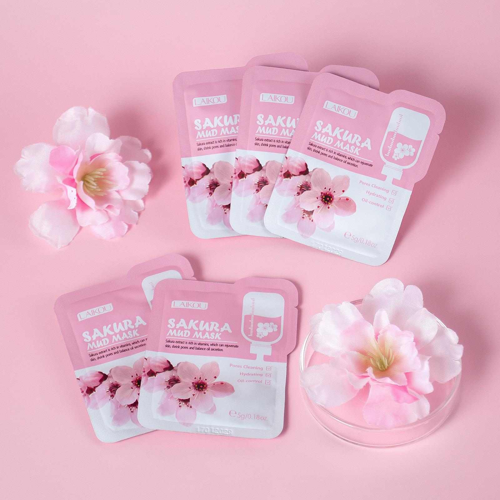 LAIKOU 3/5/10PCS Cherry Blossom facial mask Mud Refreshing Deep Cleaning Whitening Pore Shrinking facial mask Facial Skin Care Product