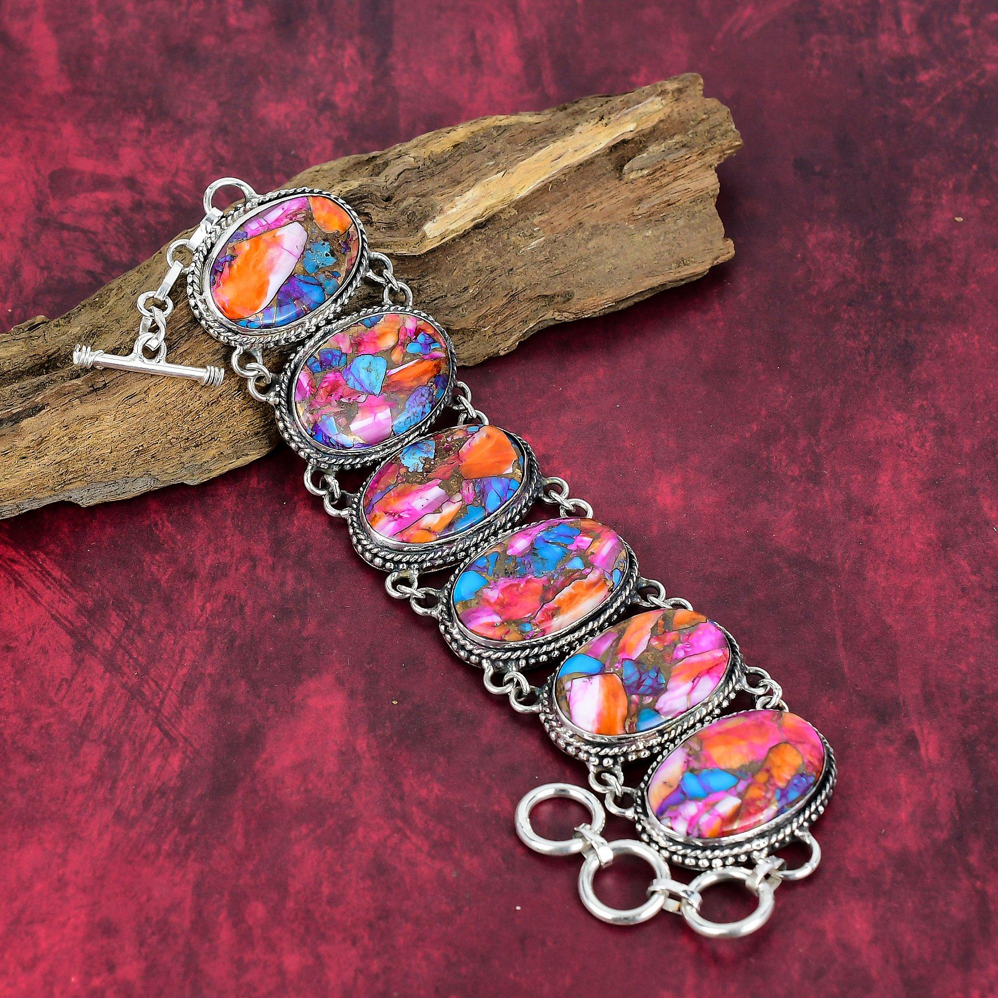 Pink Spiny Oyster Bracelet Handmade Jewelry, Antique Bracelet Jewelry, Gemstone Gorgeous Gemstone Jewelry, 925 Solid Sterling Silver Jewelry For Her