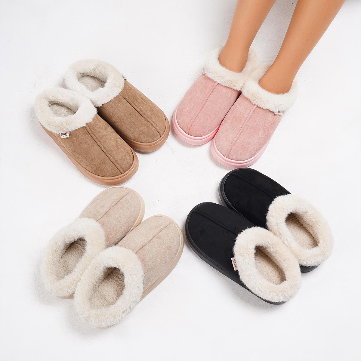 Men's Hairy Mouth Stretch Wool Slippers, Home Non-slip Warm, Cotton Slippers, Winter Women Thickened Padded Cotton Slippers