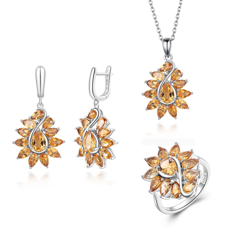 Gorgeous design natural citrine Gemstone Ring Earrings Necklace Set 925 Silver Fine jewelry Anniversary & Banquet Gift for women