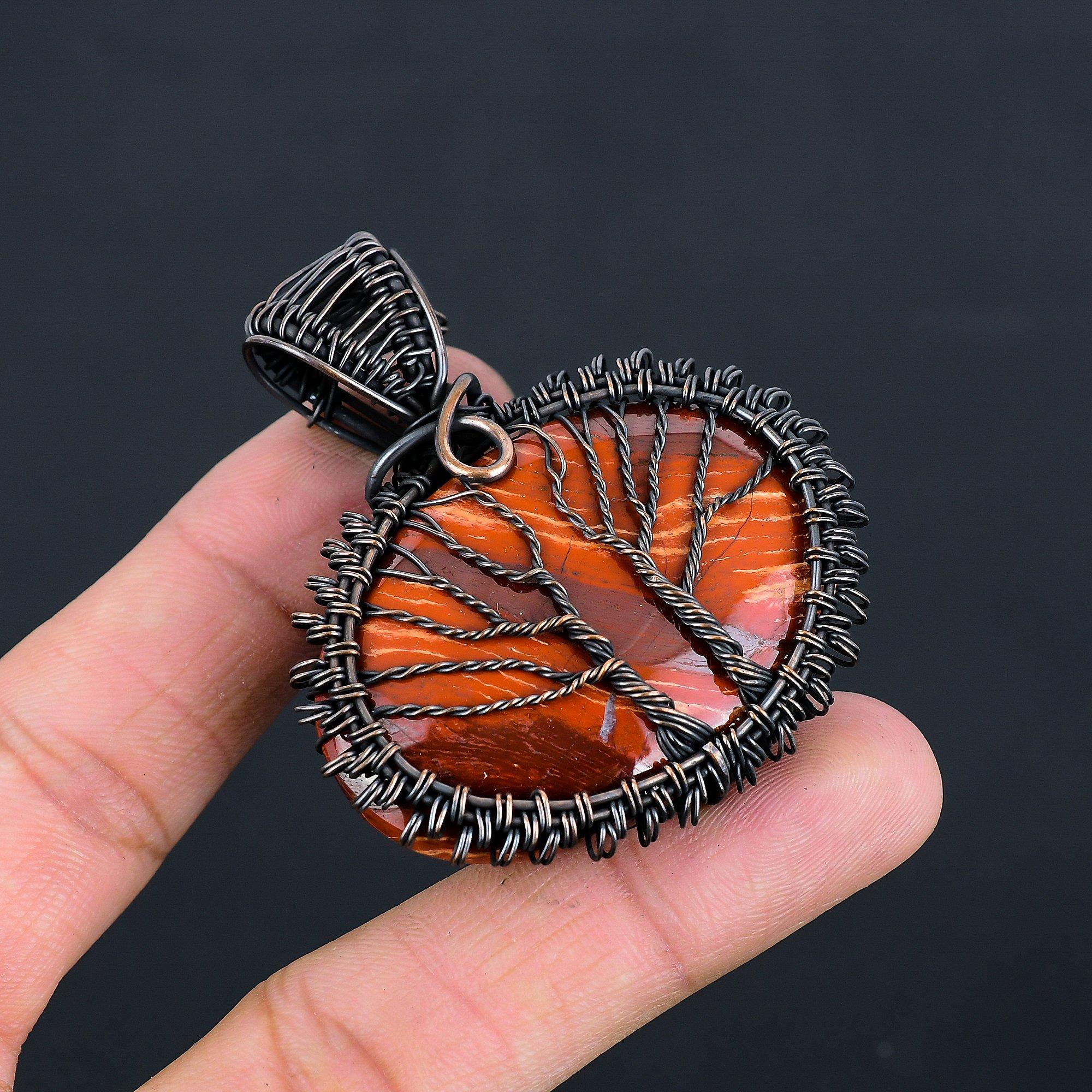 Tree Of Life River Jasper Gemstone Copper Wire Wrap Jewelry Handmade Pendant For Mom
