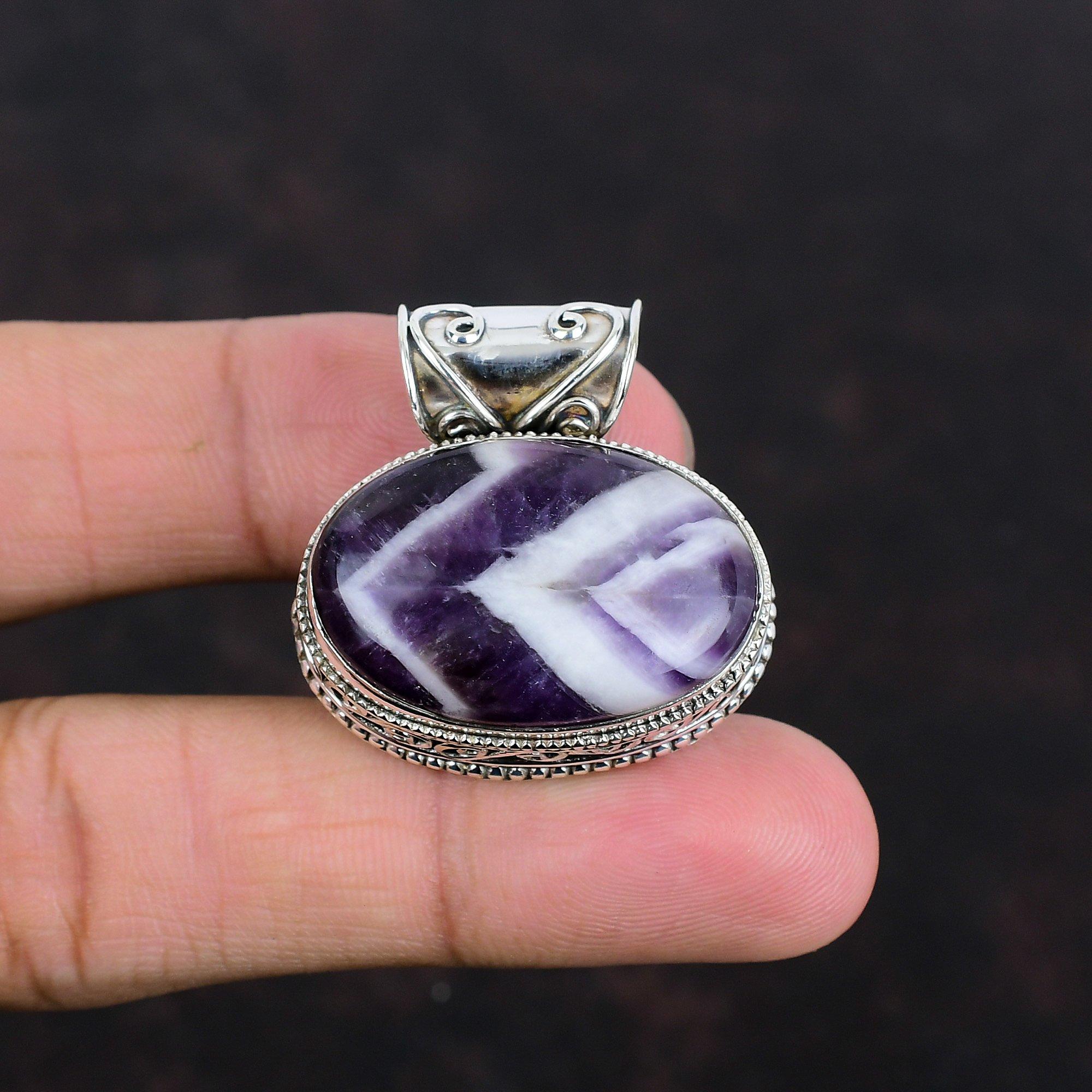 Chevron Amethyst Pendant Gemstone Vintage Pendant 925 Sterling Silver Pendant Amazing Jewelry Handmade Pendant Gifts For Him Antique Pendant