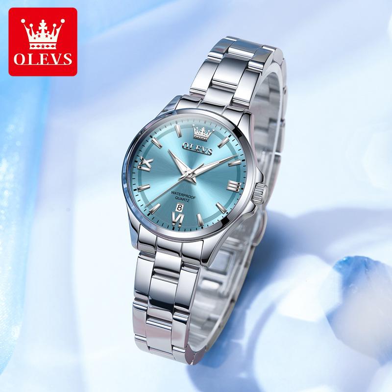 OLEVS New Women's Quartz Wristwatch Silver Solid Steel Strap Waterpoof Luminous Watch for Woman Simple Fashion Ladies Watch
