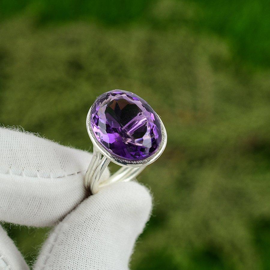 African Amethyst Stone 925 Silver Sister Birthday Statement Ring Jewelry Size 7