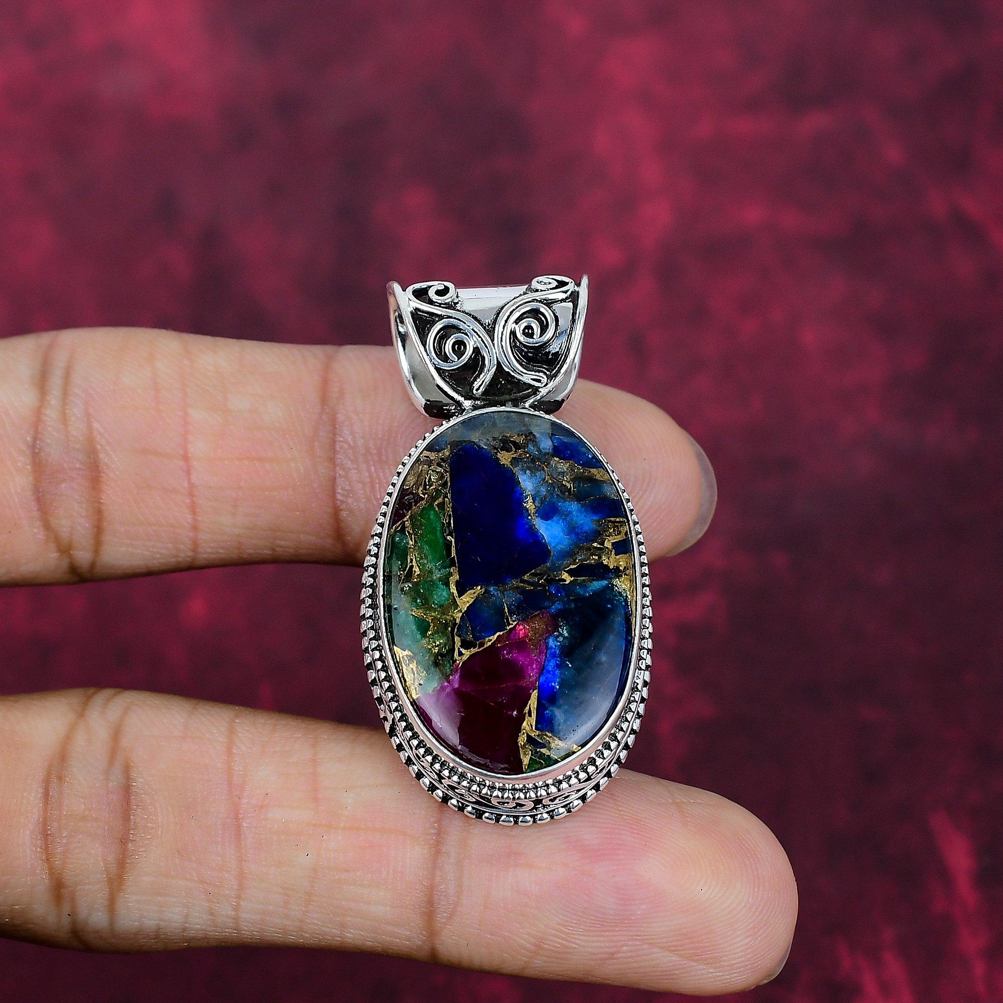 Multi Copper Turquoise Handmade Gemstone Pendant, 925 Solid Sterling Silver Pendant Beautiful Jewelry, Designer Pendant