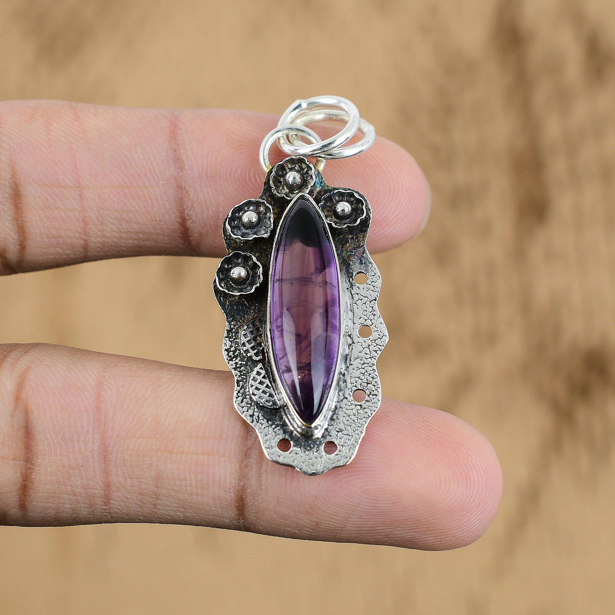 Natural African Amethyst Gemstone Jewelry 925 Sterling Silver Pendant For Girls