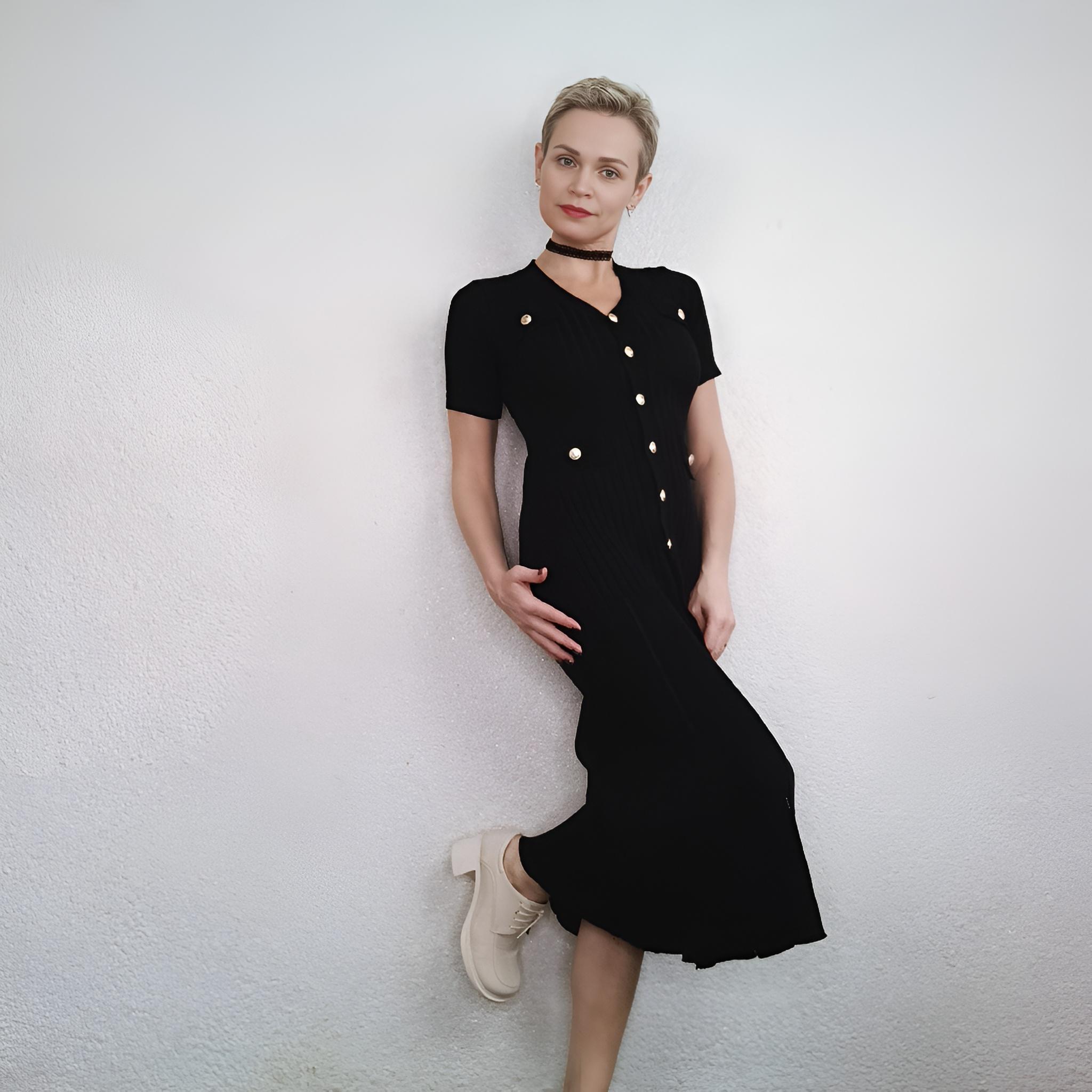 Knitted Black Bodycon Korea Style Ruffle Ladies Short Sleeves Midi Dresses Elegant Casual V-neck Mermaid Dress for Women Summer 2026