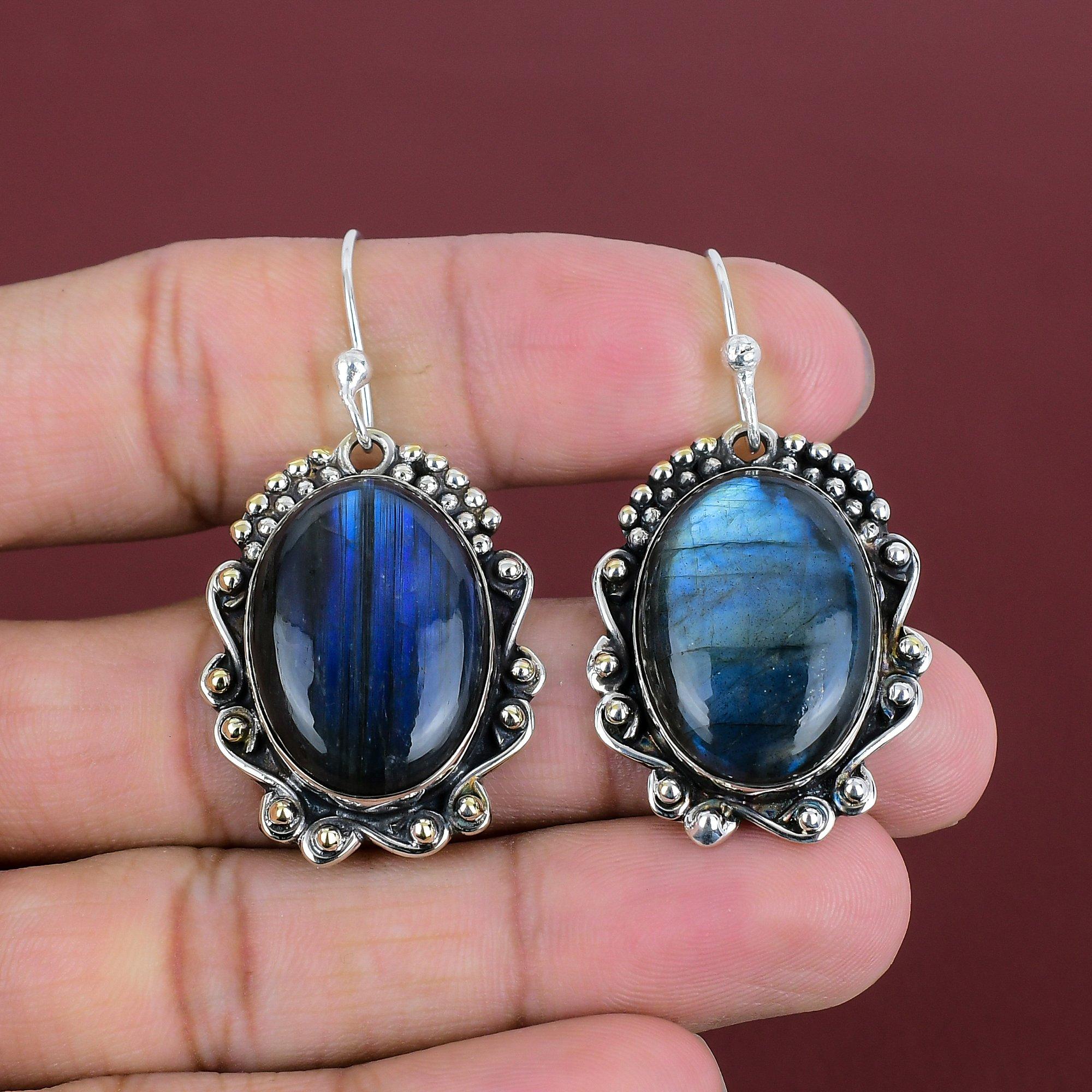 Boucles d'oreilles en labradorite, bijoux faits main, boucles d'oreilles en pierres précieuses, boucles d'oreilles en argent sterling 925, magnifiques boucles d'oreilles pendantes, bijoux avec pierre de naissance, cadeaux pour elle