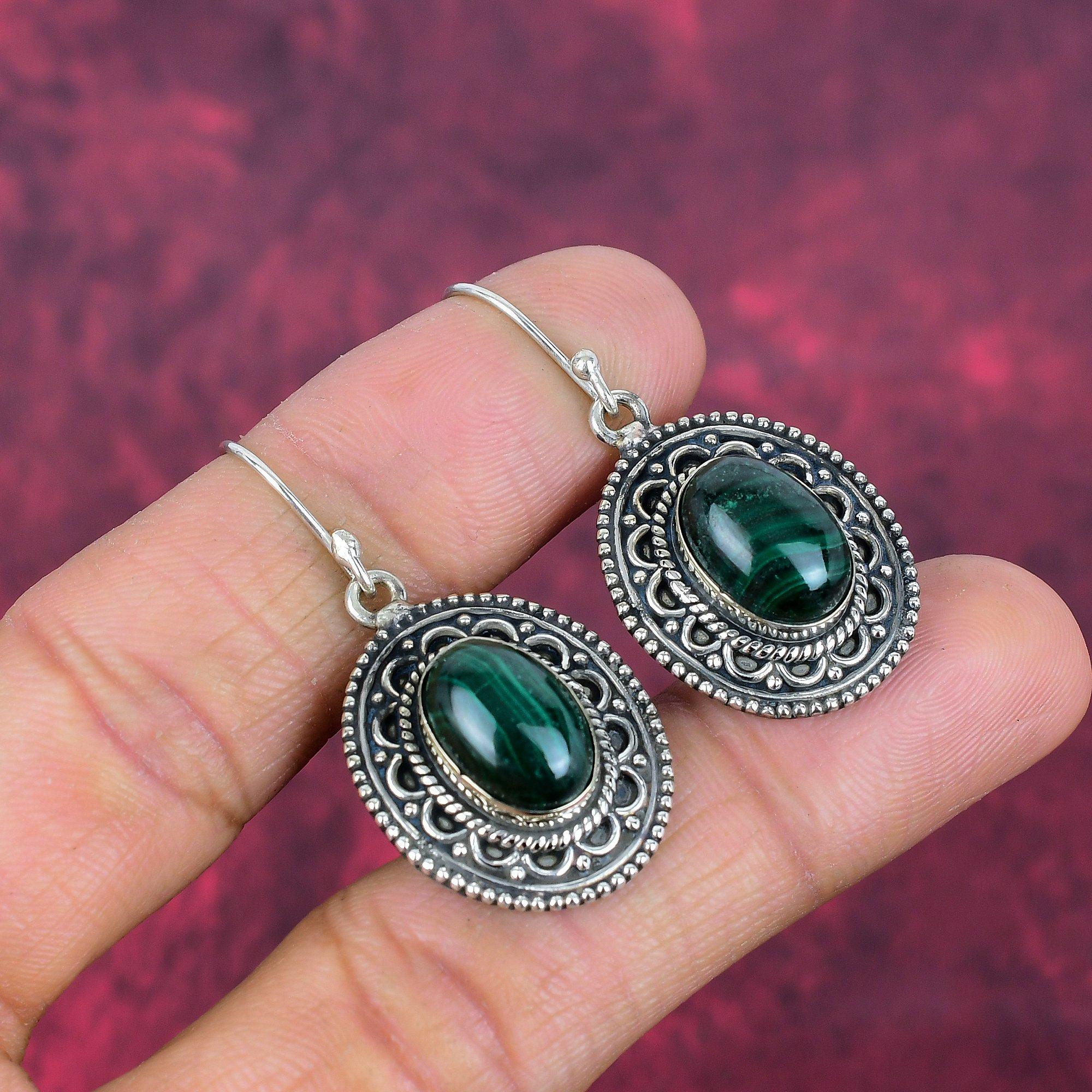 Malachite Earrings, 925 Sterling Silver Jewelry, Gift For Women Handmade Earrings Gemstone Jewelry
