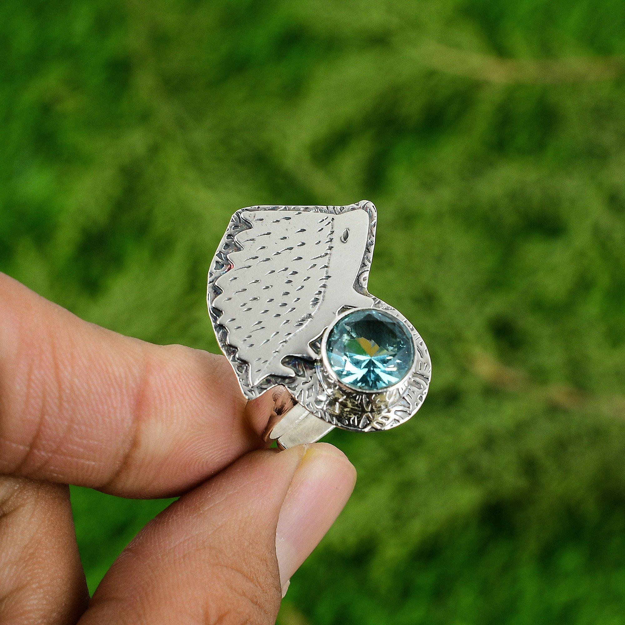 Swiss Blue Topaz Stone 925 Sterling Silver Daughter Artisan Promise Ring Jewelry