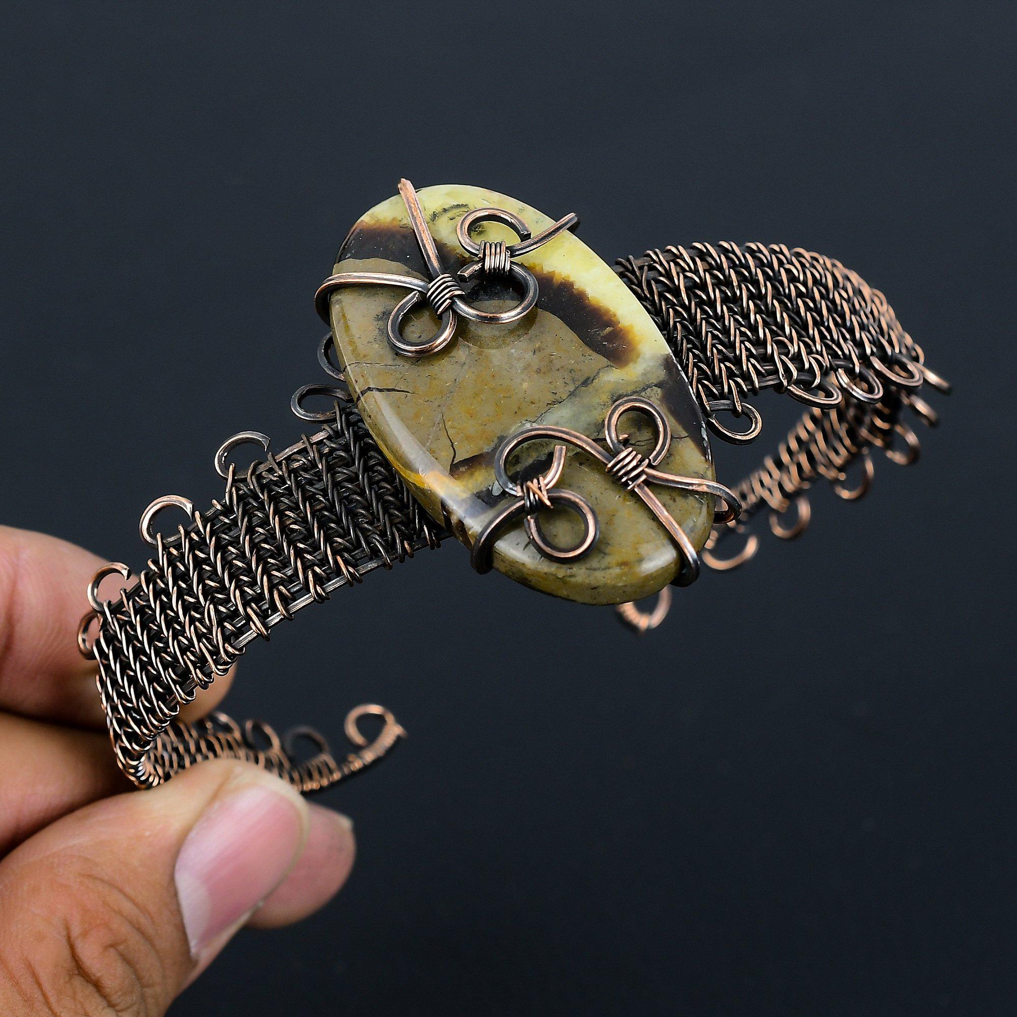 Pietre prețioase septariene din sârmă de cupru pur învelite manual manșetă/brățară bijuterii delicate