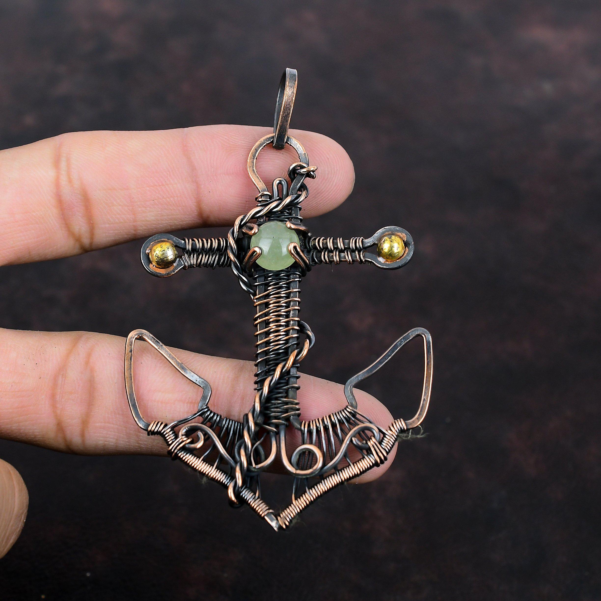 Prehnite Pendant Copper Wire Wrapped Pendant Anchor Jewelry Original Gemstone Pendant Beautiful Copper Jewelry Handmade Pendant Gift For Her