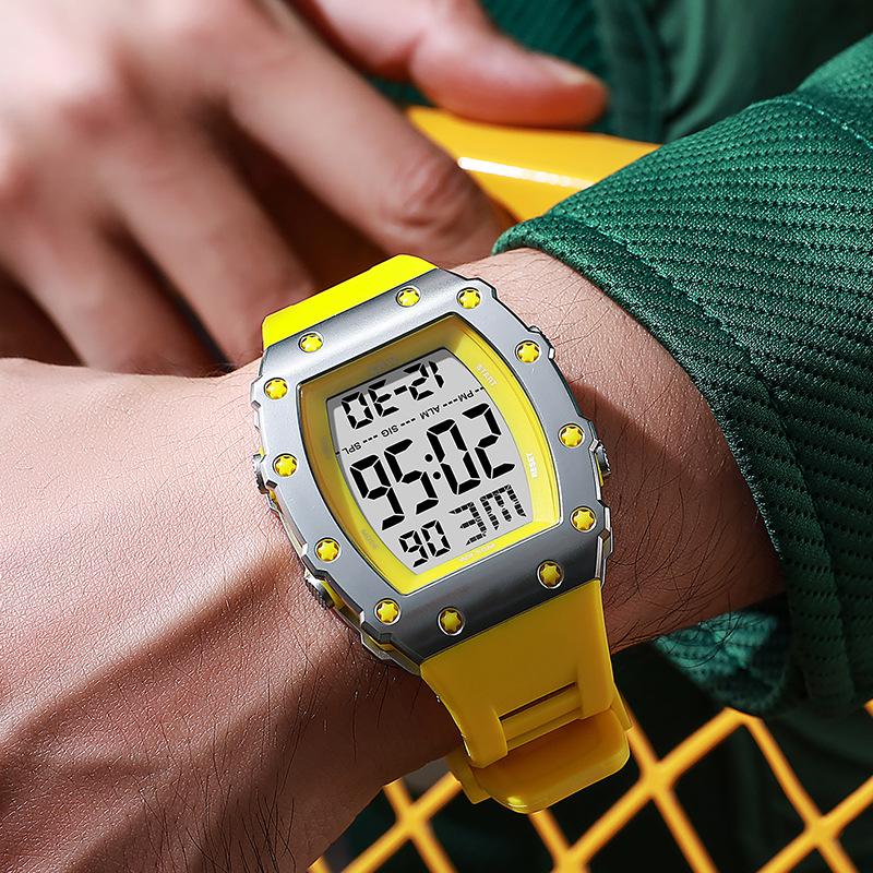 Fashion Digital Men's Sports Watch LED Display Tonneau Luminous Wristwatch Alarm Double Calendar Stopwatch Electronic Watch