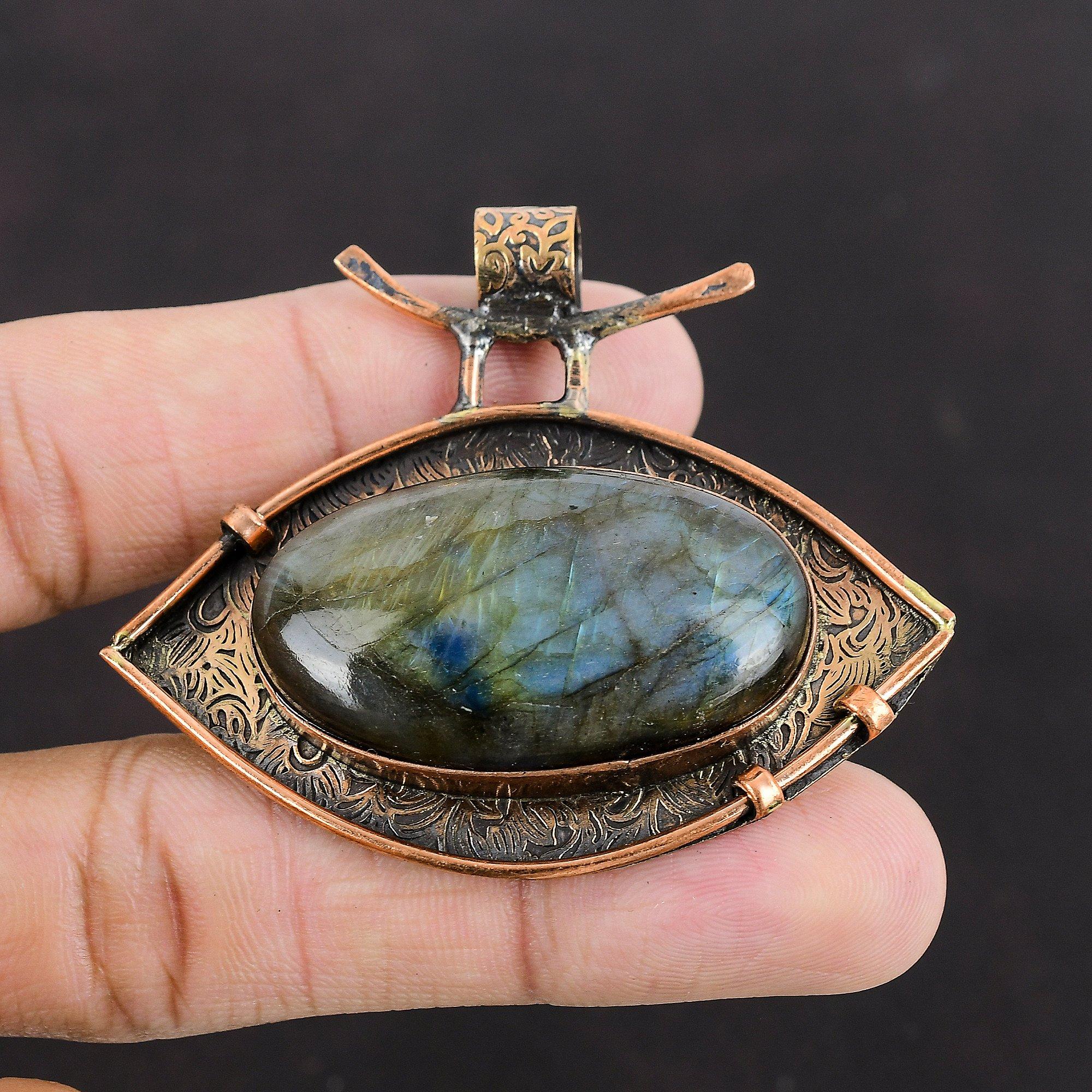 Labradorite Natural Gemstone Pendant Copper Pendant Handmade Pendants Oxidized Copper Jewelry Beautiful Labradorite Jewelry Stylish Pendants