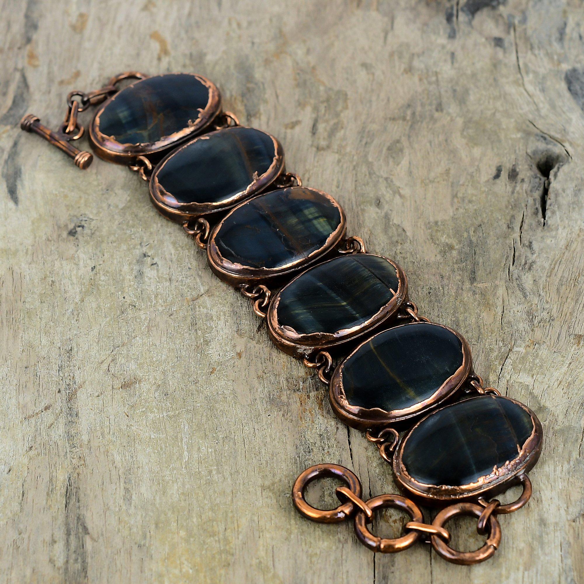 Pietersite Bracelet Electroformed Copper Bracelet Adjustable Chain Bracelet Handmade Gemstone Bracelet Electroformed Jewelry Engagement Gift