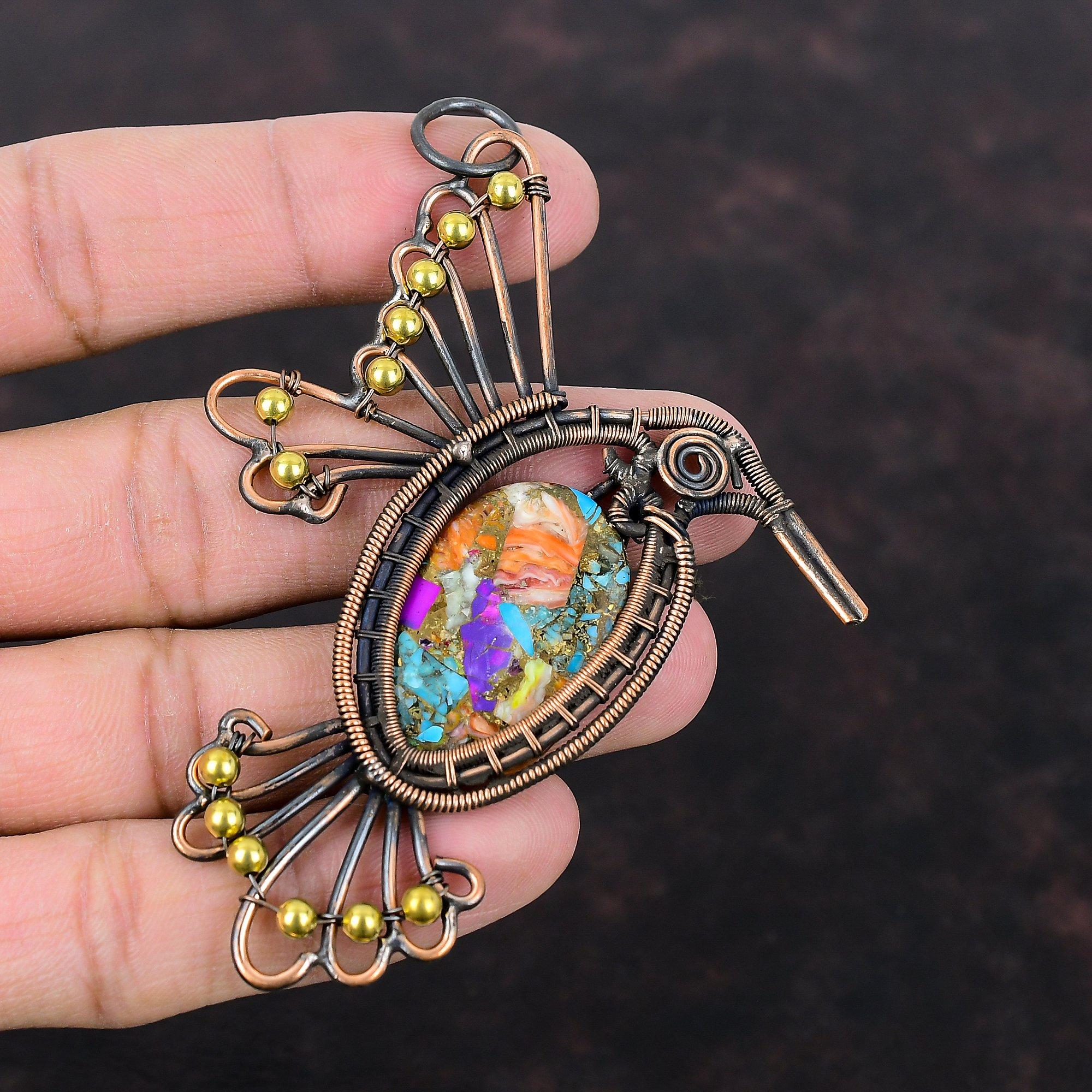 Multi Copper Turquoise Pendant Copper Wire Wrapped Gemstone Pendant Handmade Jewelry Brand New Pendant Bird Pendant Copper Jewelry For Gift